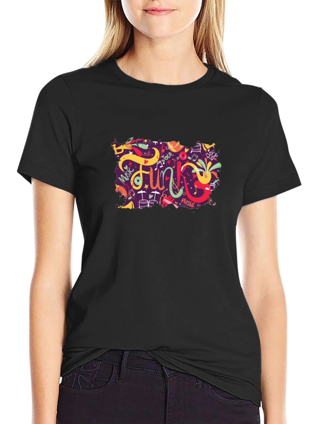 Funky Music Graphic Tee - Trendy Black T-Shirt