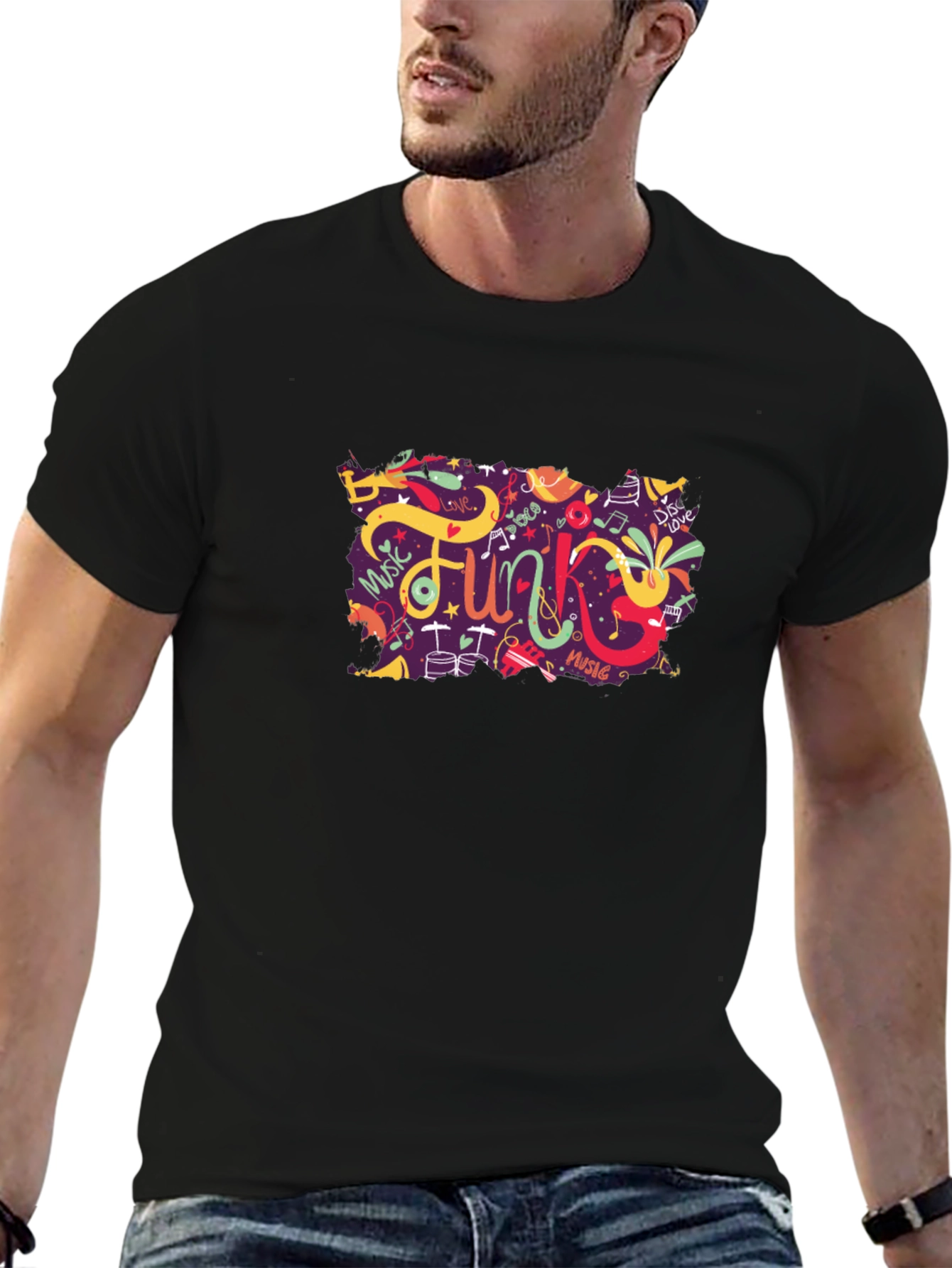 Funky Music Graphic Tee - Trendy Black T-Shirt