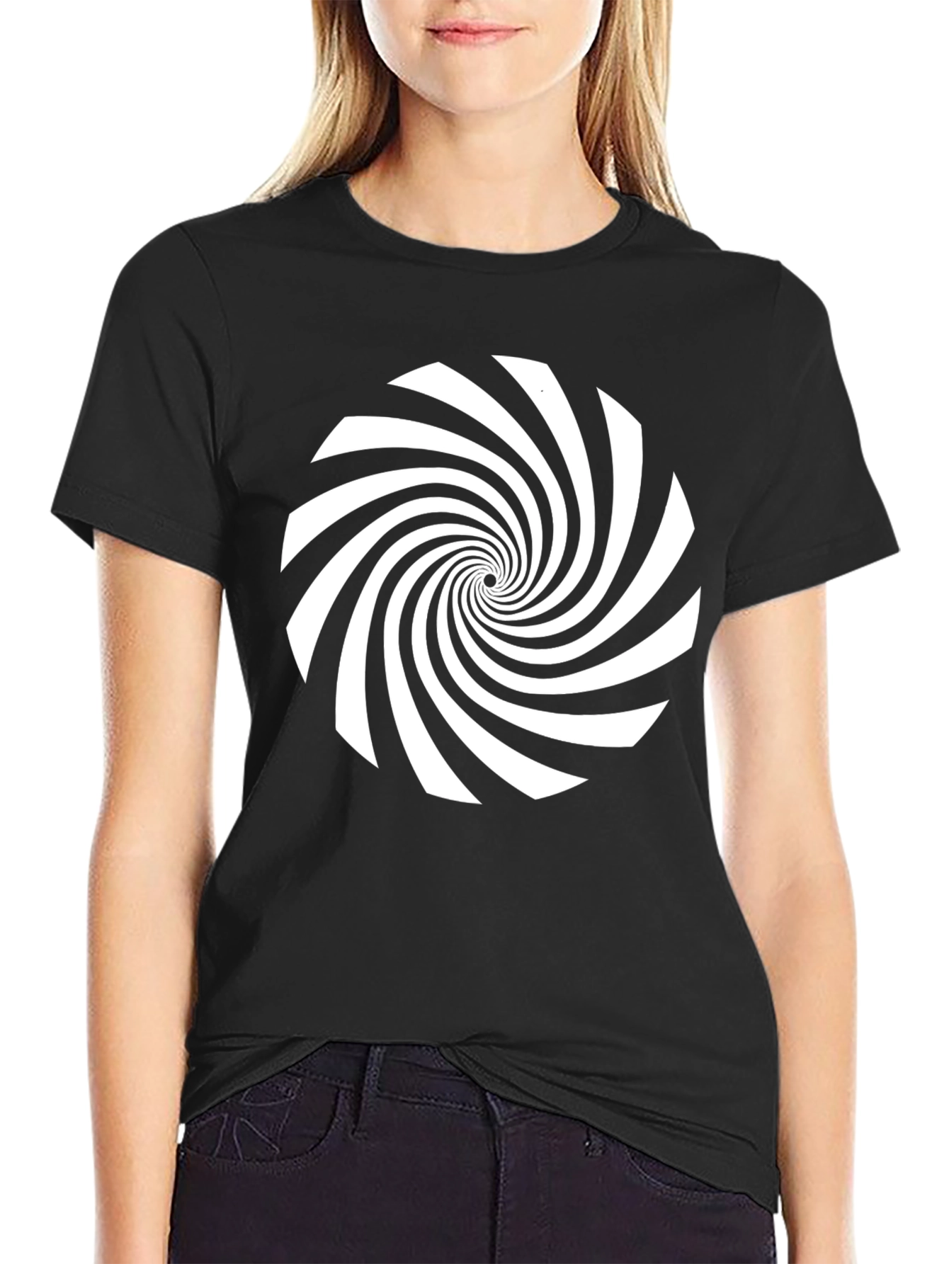Hypnotic Spiral Graphic Tee - Black Cotton Comfort