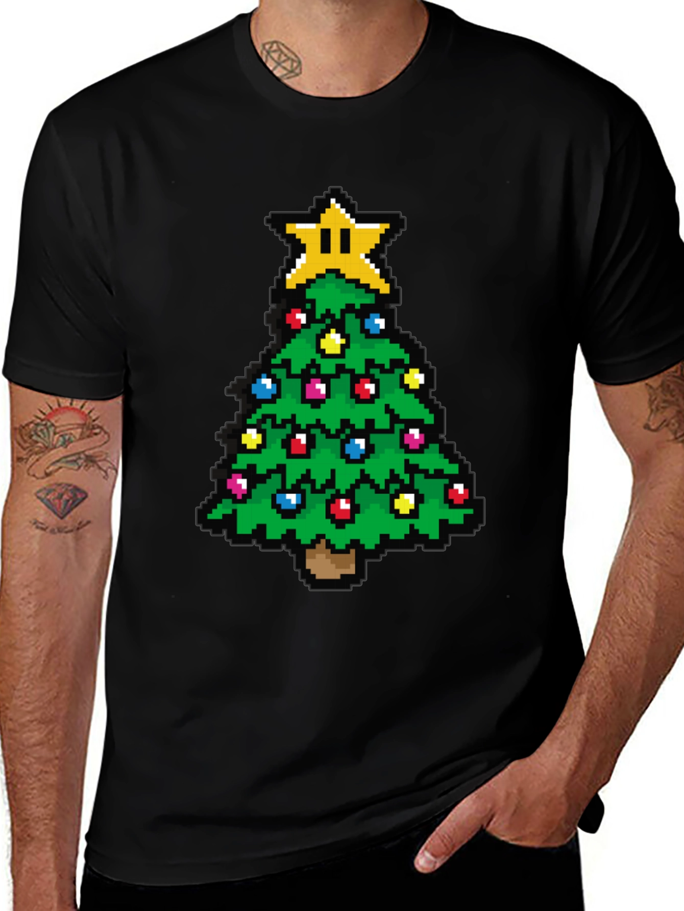 Pixel Christmas Tree Graphic Tee - Festive Gamer Style