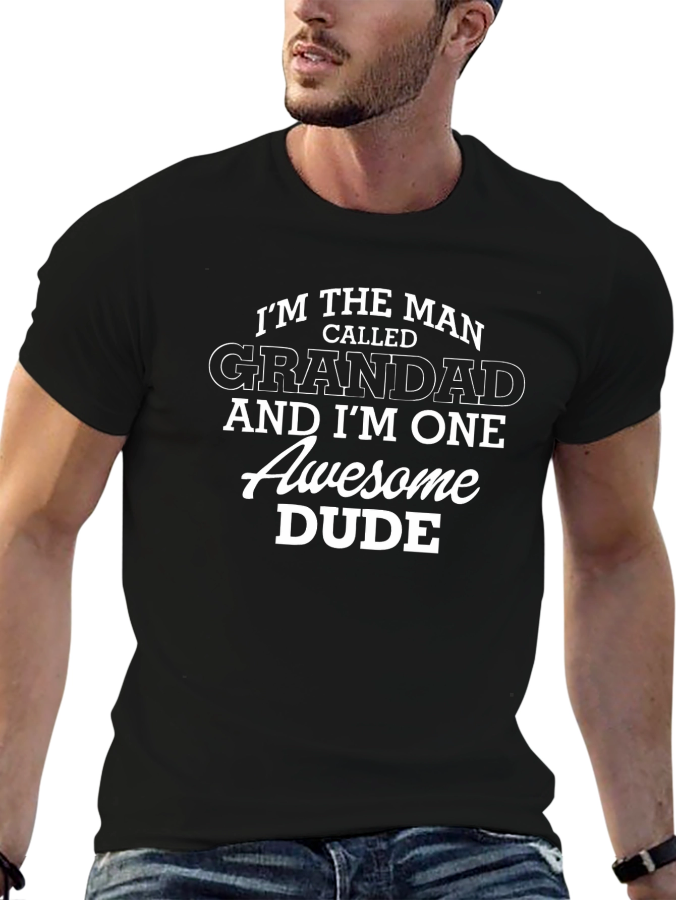 Grandad Awesome Dude Graphic Tee - Mens Black T-Shirt