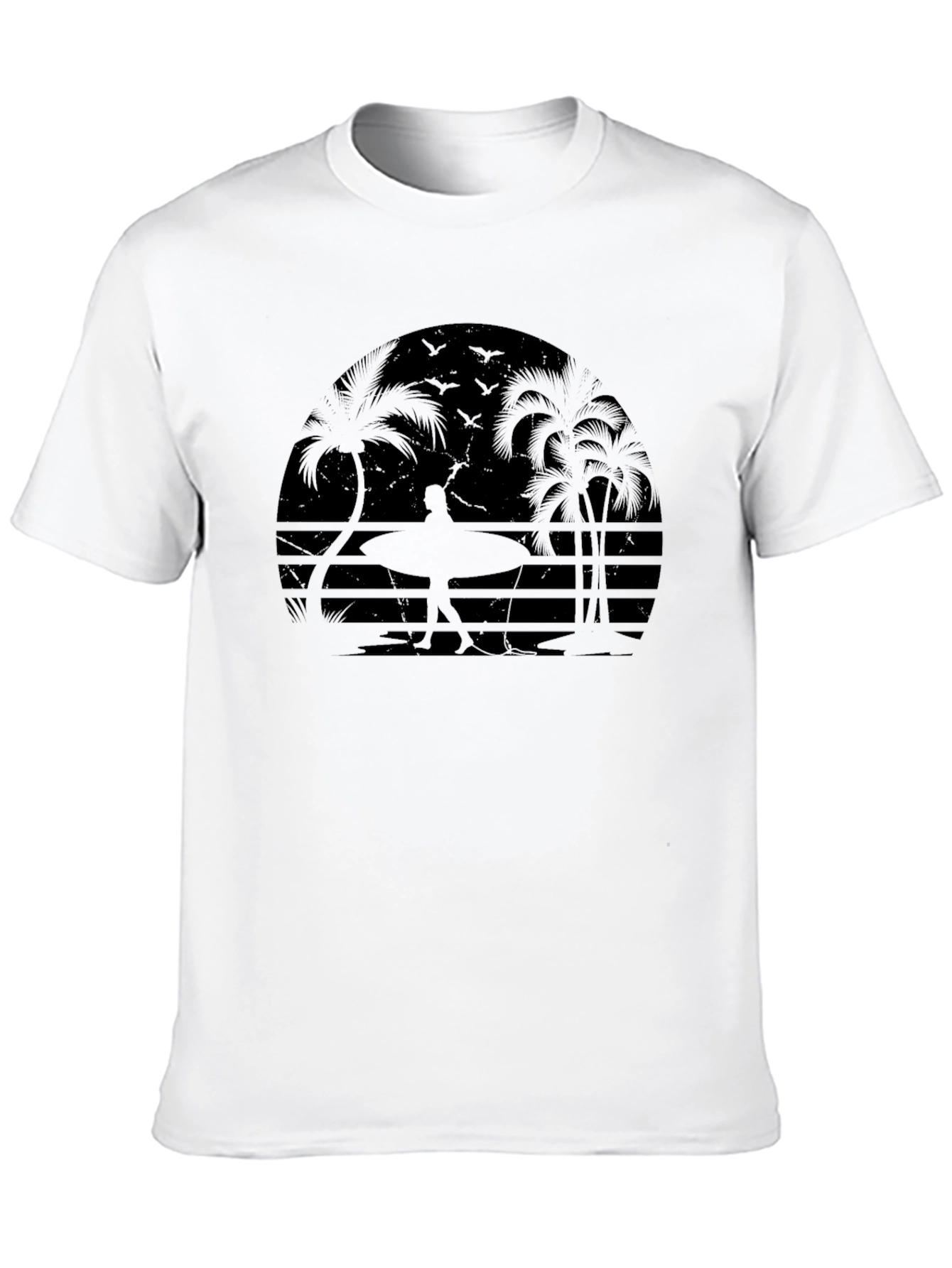 Tropical Silhouette T-Shirt: Beach Surf Design