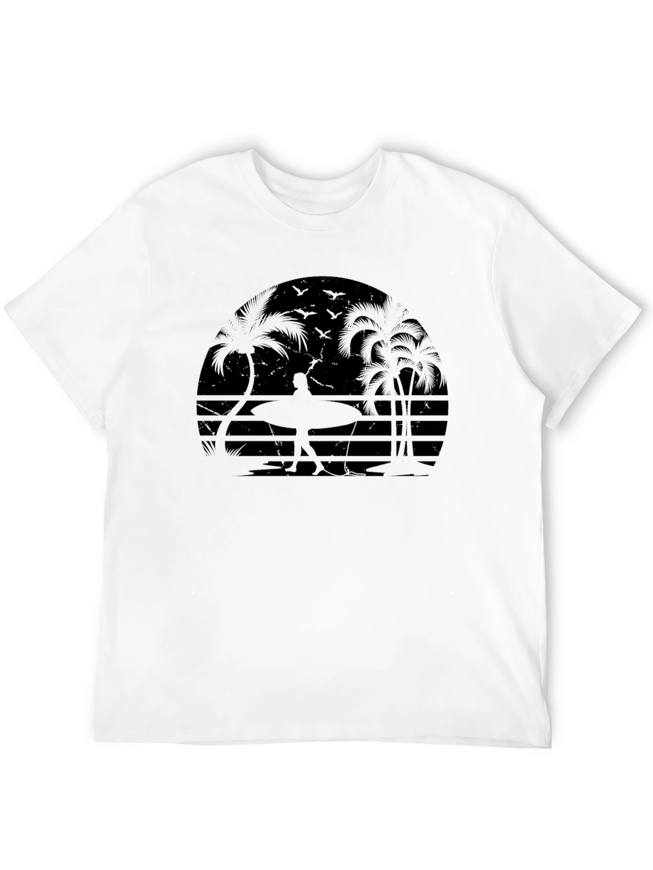 Tropical Silhouette T-Shirt: Beach Surf Design