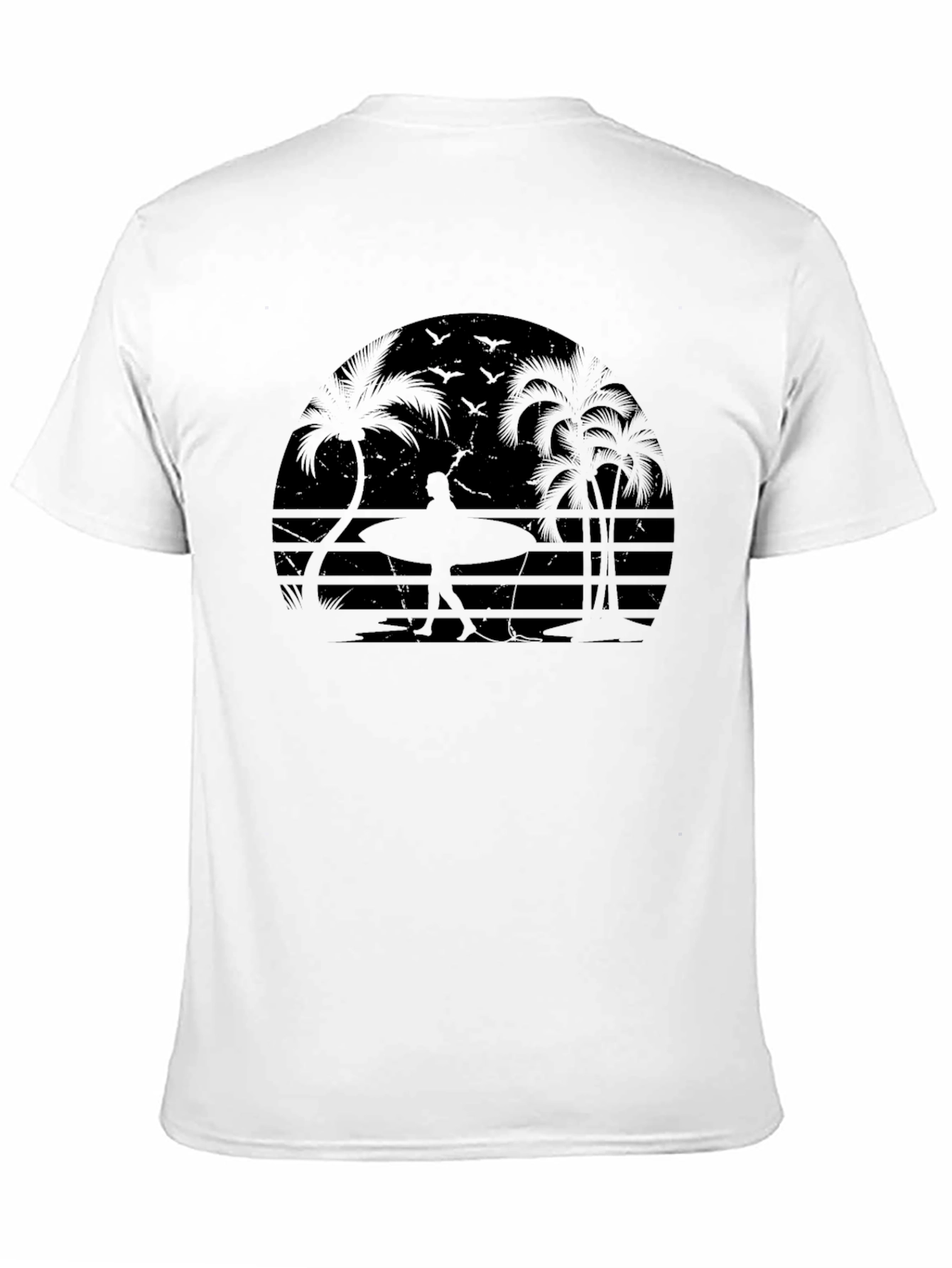 Tropical Silhouette T-Shirt: Beach Surf Design