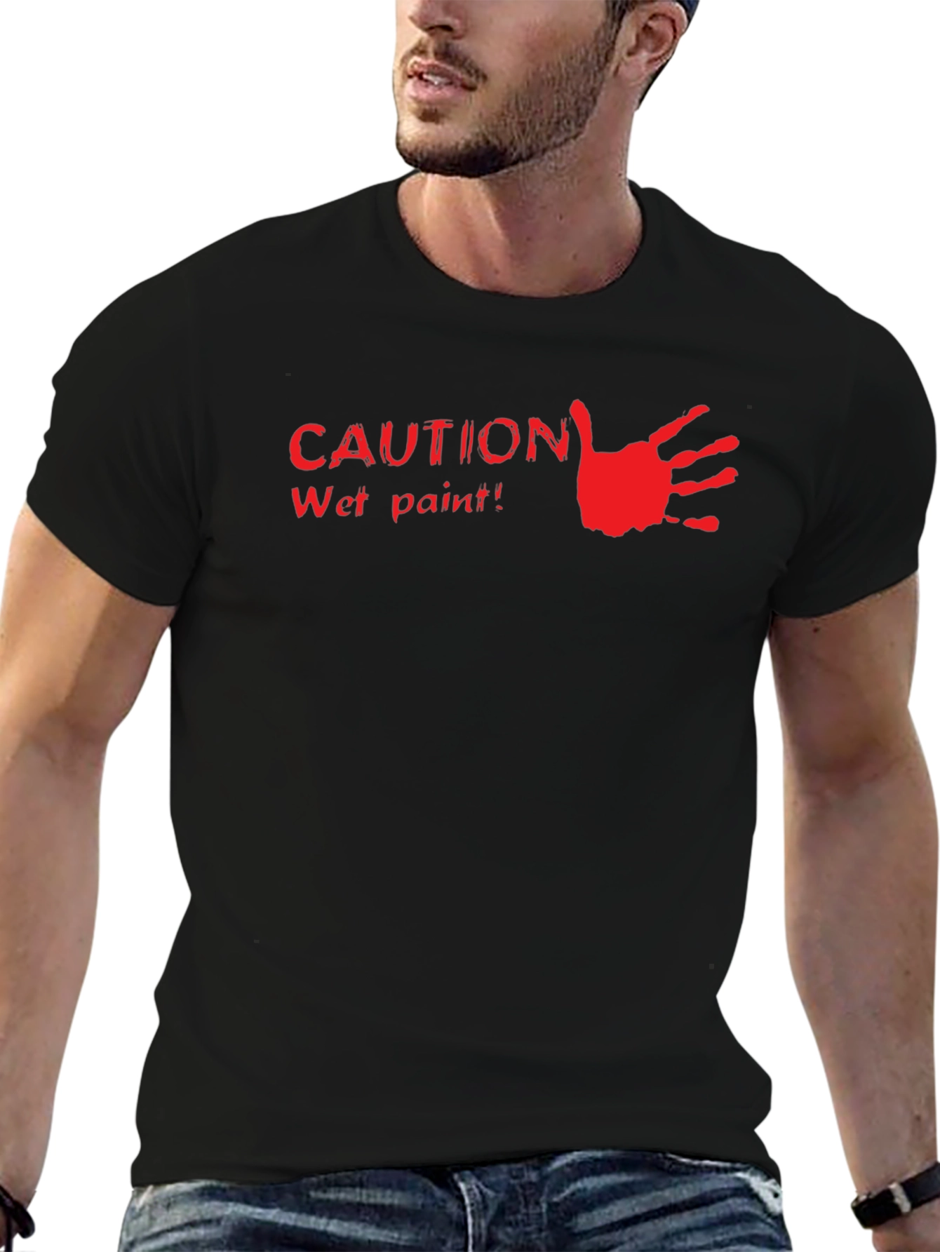 Caution Wet Paint Handprint Graphic Tee