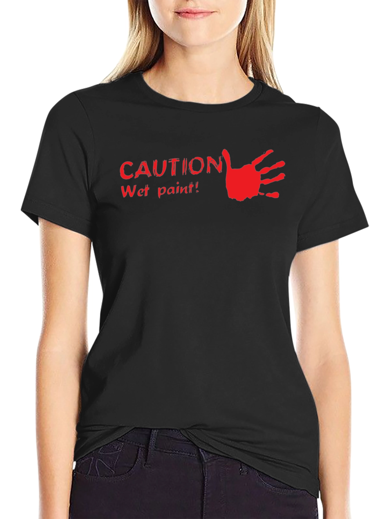 Caution Wet Paint Handprint Graphic Tee