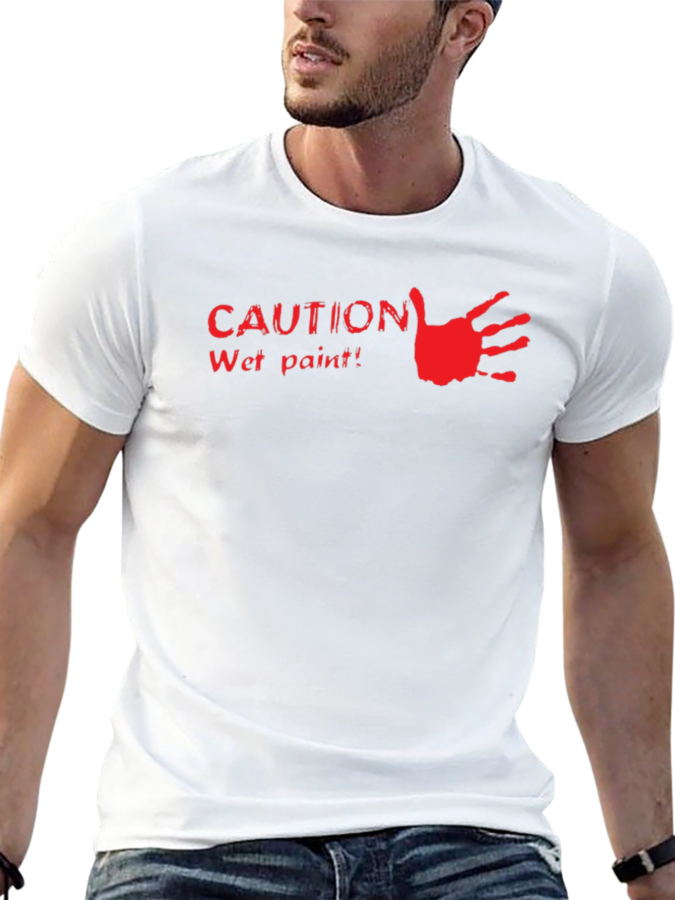 Caution Wet Paint Handprint Graphic Tee