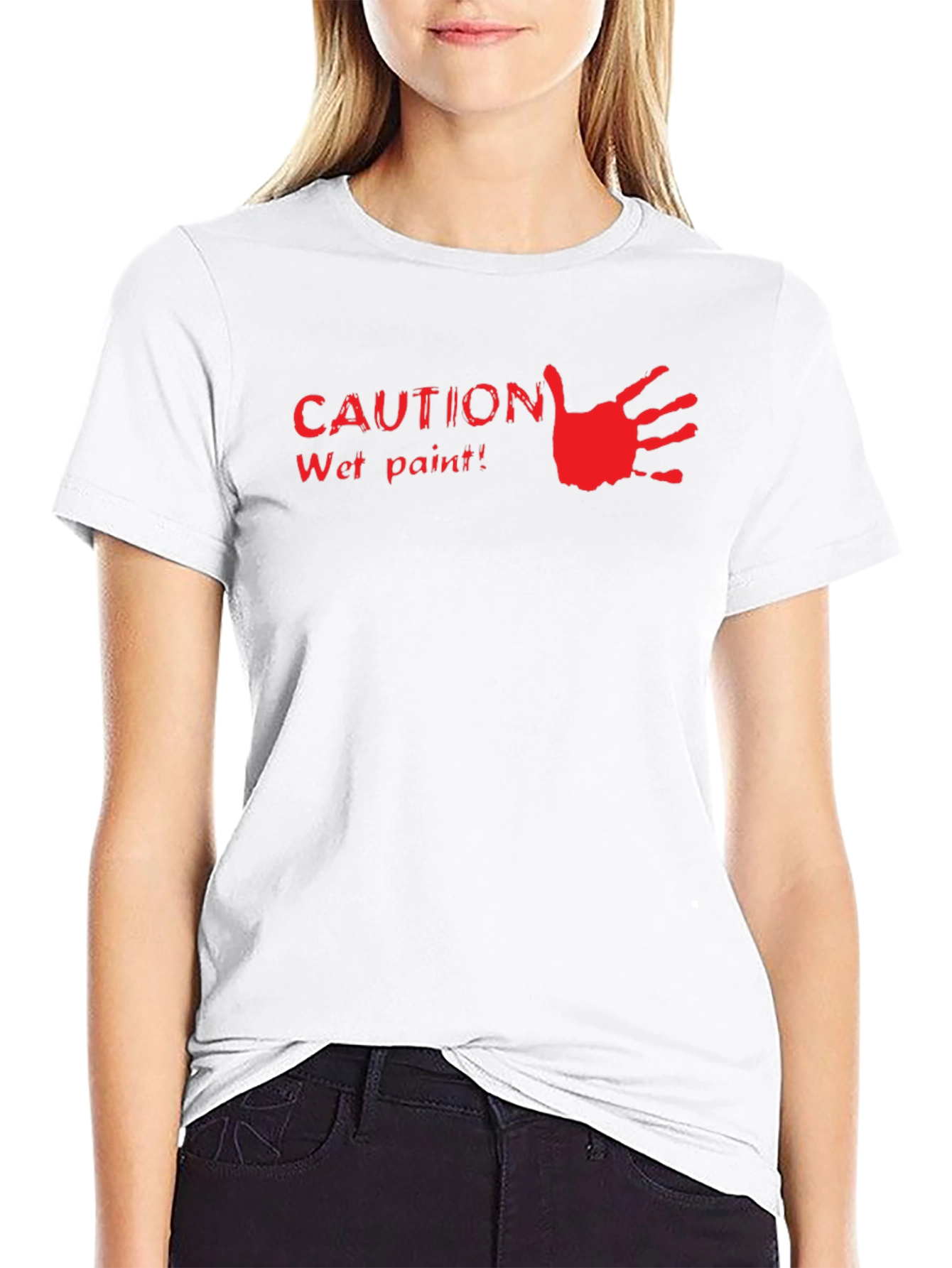 Caution Wet Paint Handprint Graphic Tee