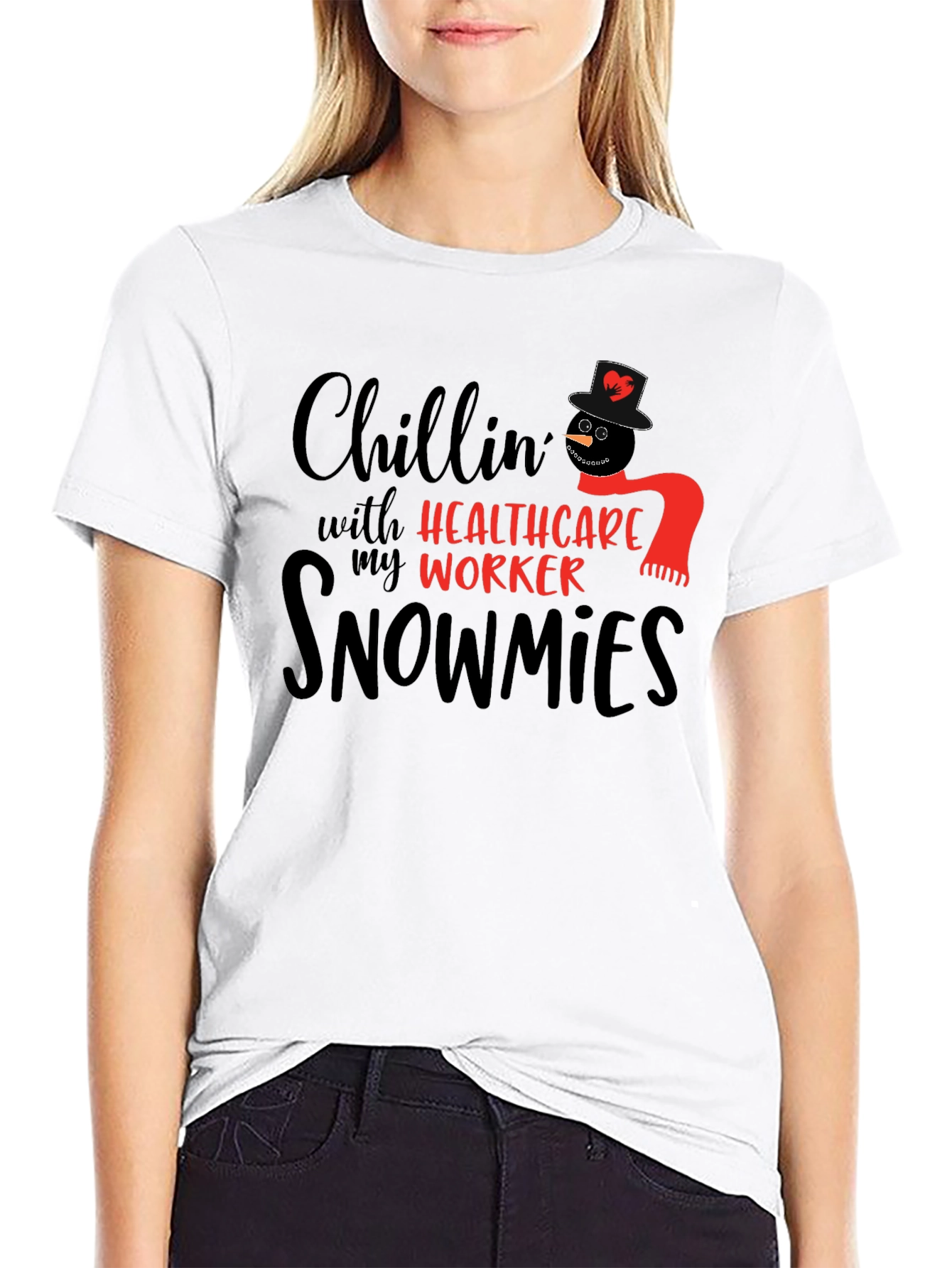 Chillin with Healthcare Worker Snowmies Black T-Shirt