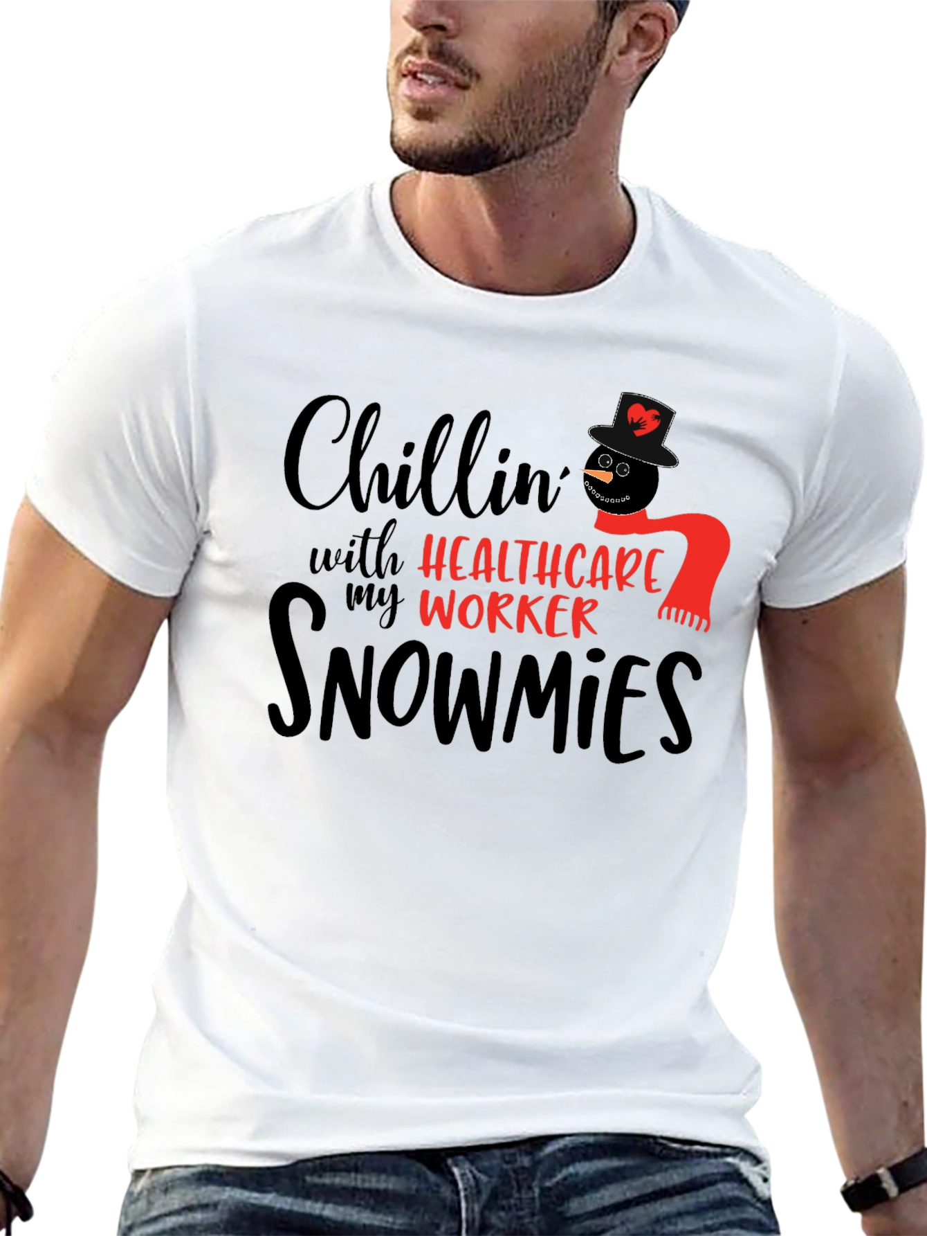Chillin with Healthcare Worker Snowmies Black T-Shirt
