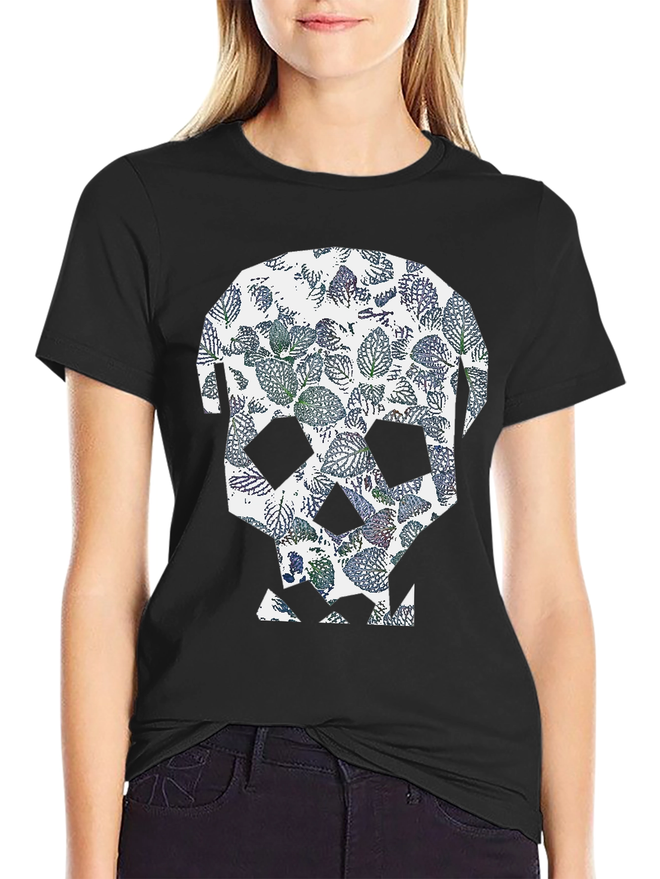 Leaf Skull Graphic Tee - Modern Print T-Shirt