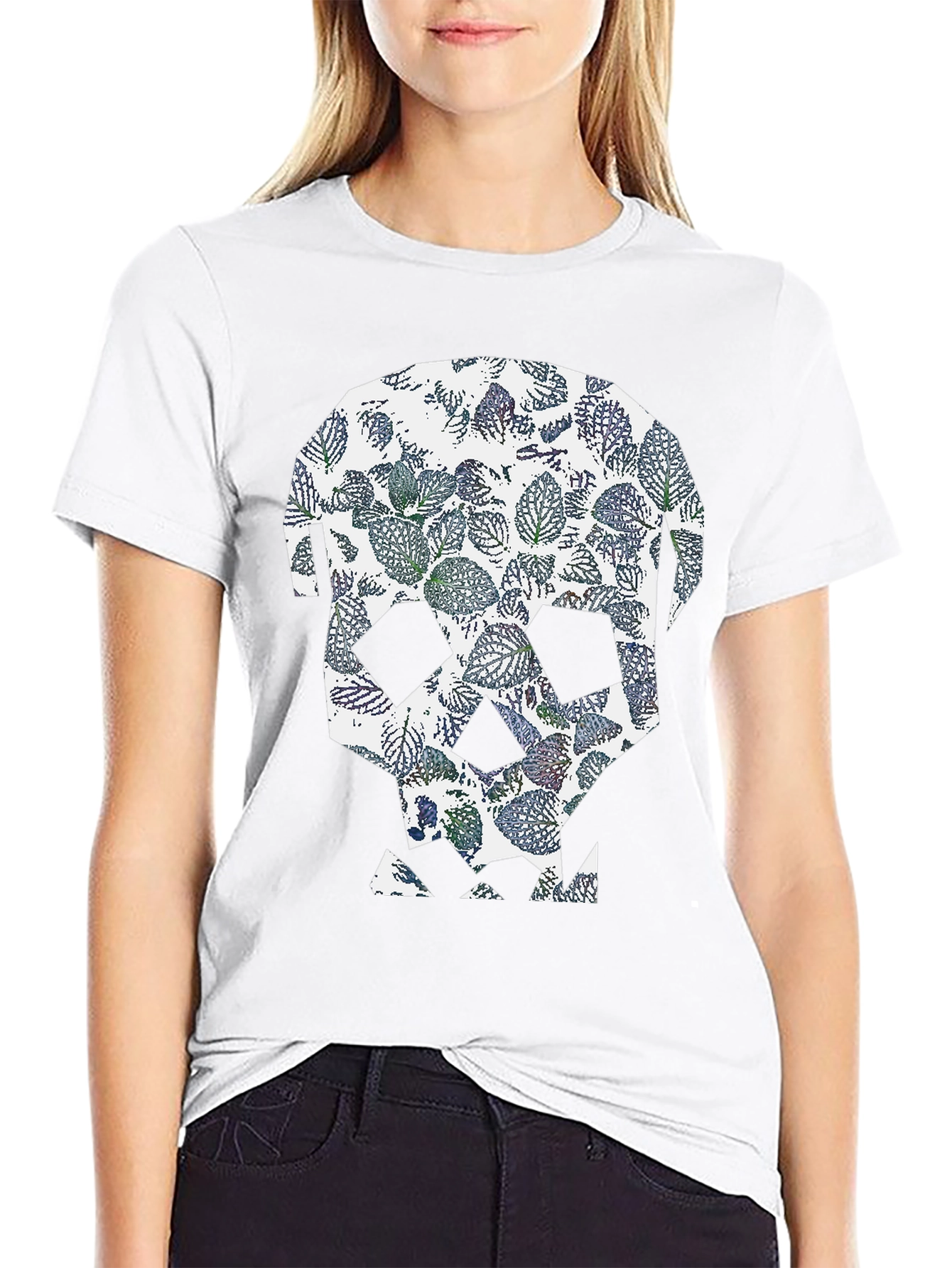 Leaf Skull Graphic Tee - Modern Print T-Shirt