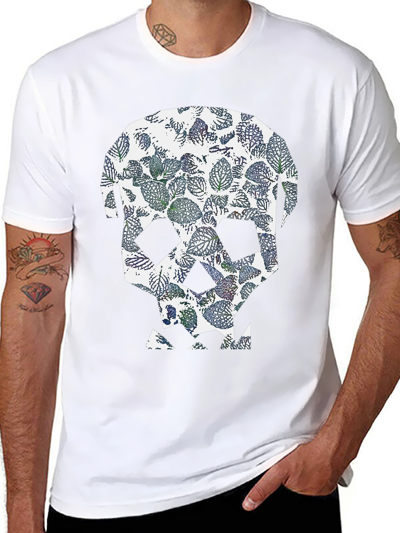 Leaf Skull Graphic Tee - Modern Print T-Shirt