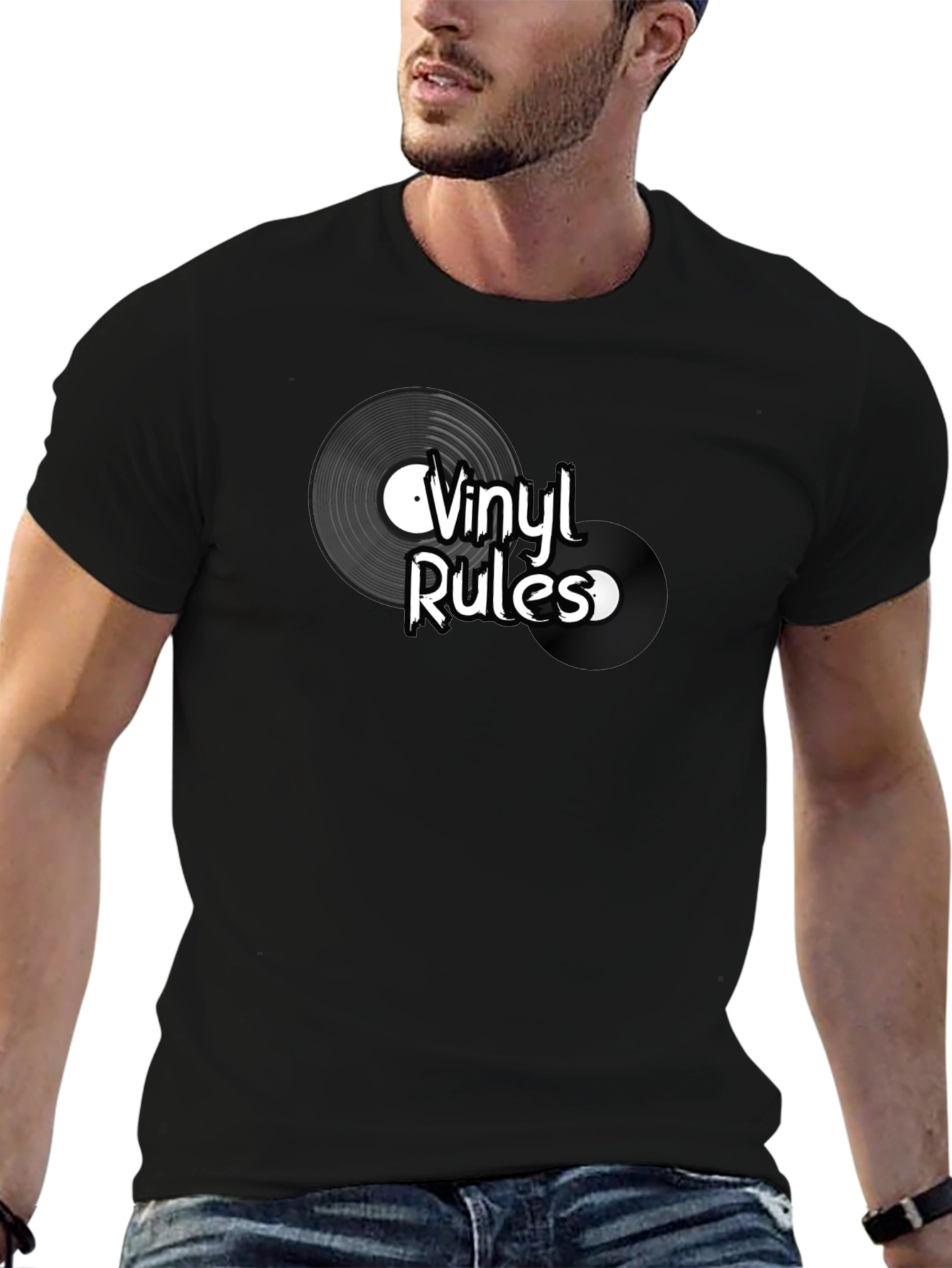 Vinyl Rules Graphic Tee - Black Cotton T-Shirt