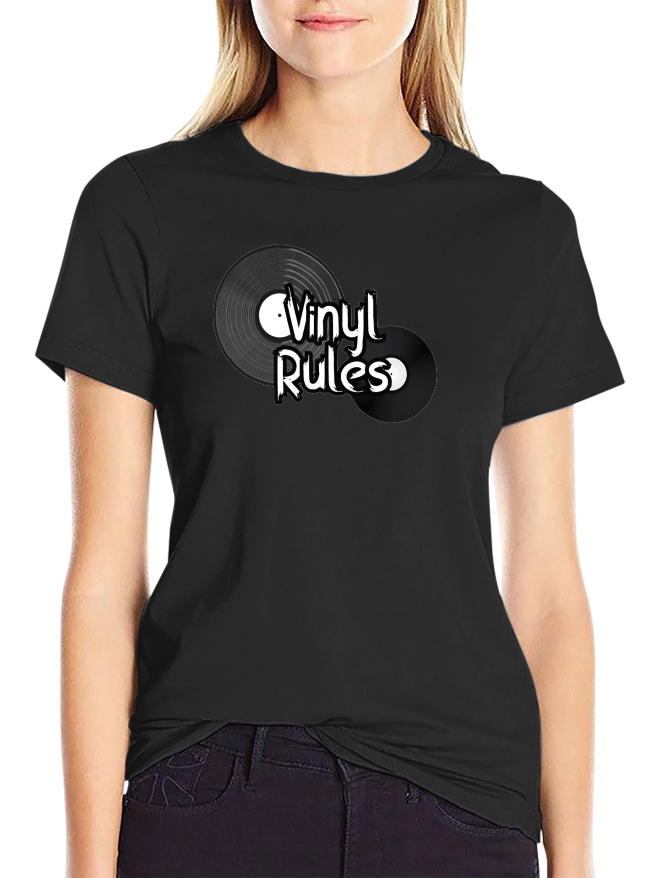 Vinyl Rules Graphic Tee - Black Cotton T-Shirt