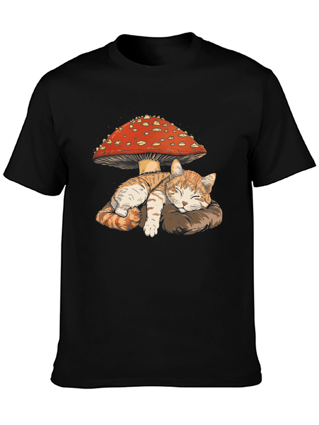 Cat Sleeping Under Mushroom Graphic T-Shirt