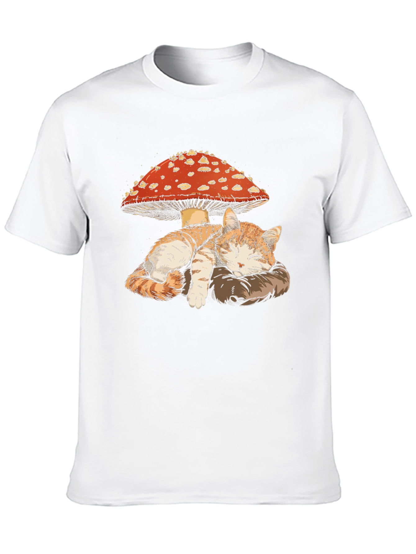 Cat Sleeping Under Mushroom Graphic T-Shirt