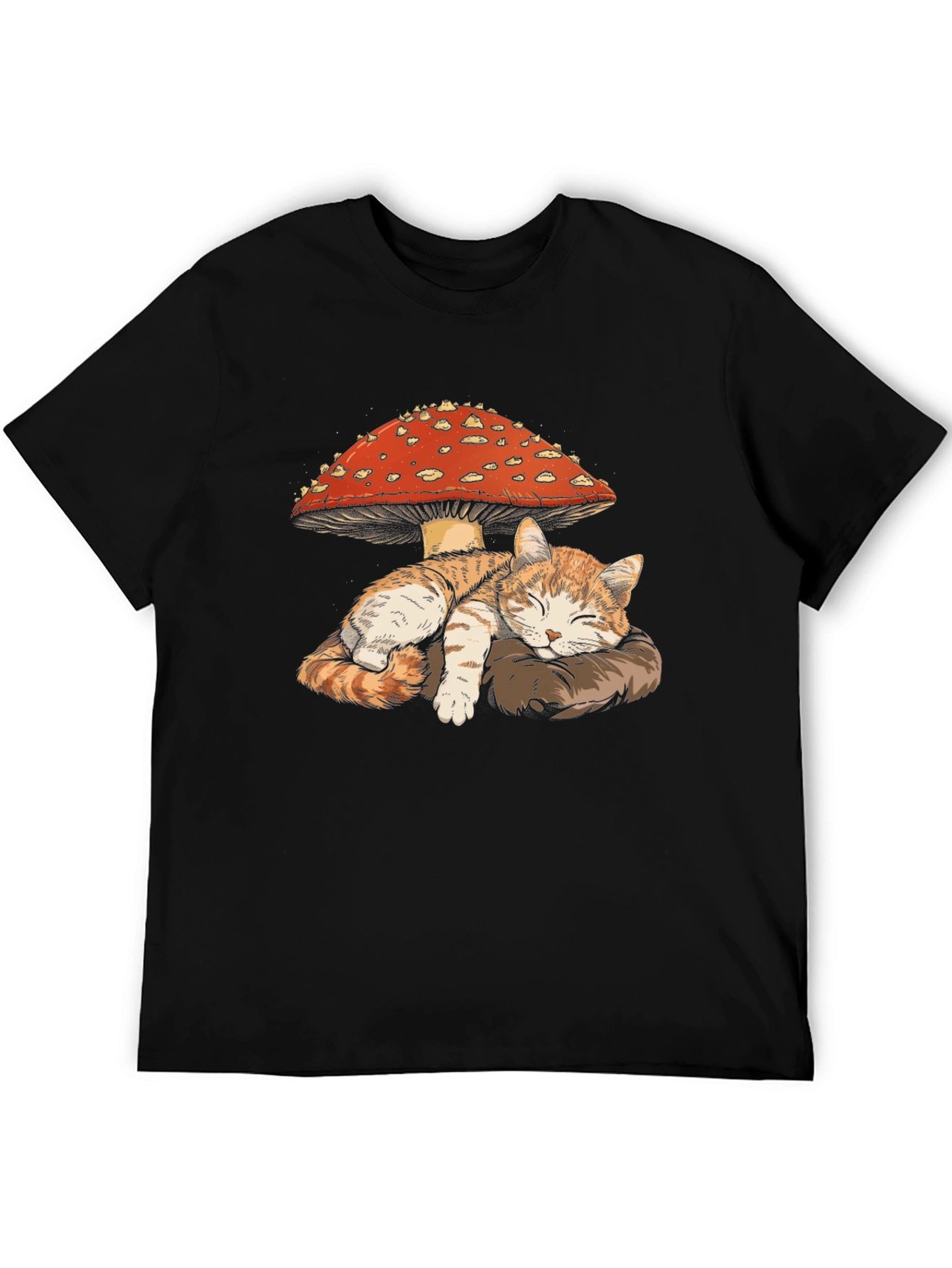 Cat Sleeping Under Mushroom Graphic T-Shirt