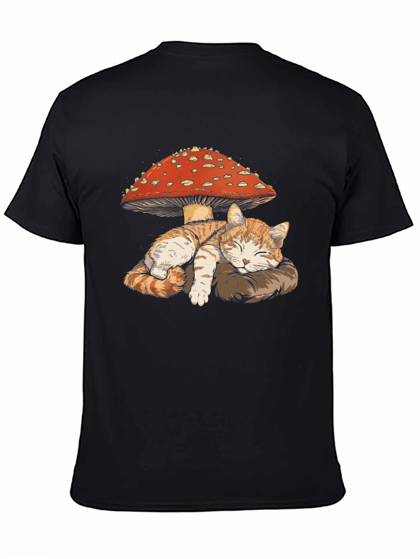 Cat Sleeping Under Mushroom Graphic T-Shirt