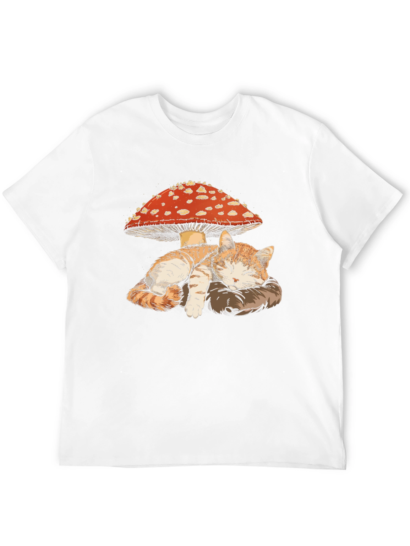 Cat Sleeping Under Mushroom Graphic T-Shirt