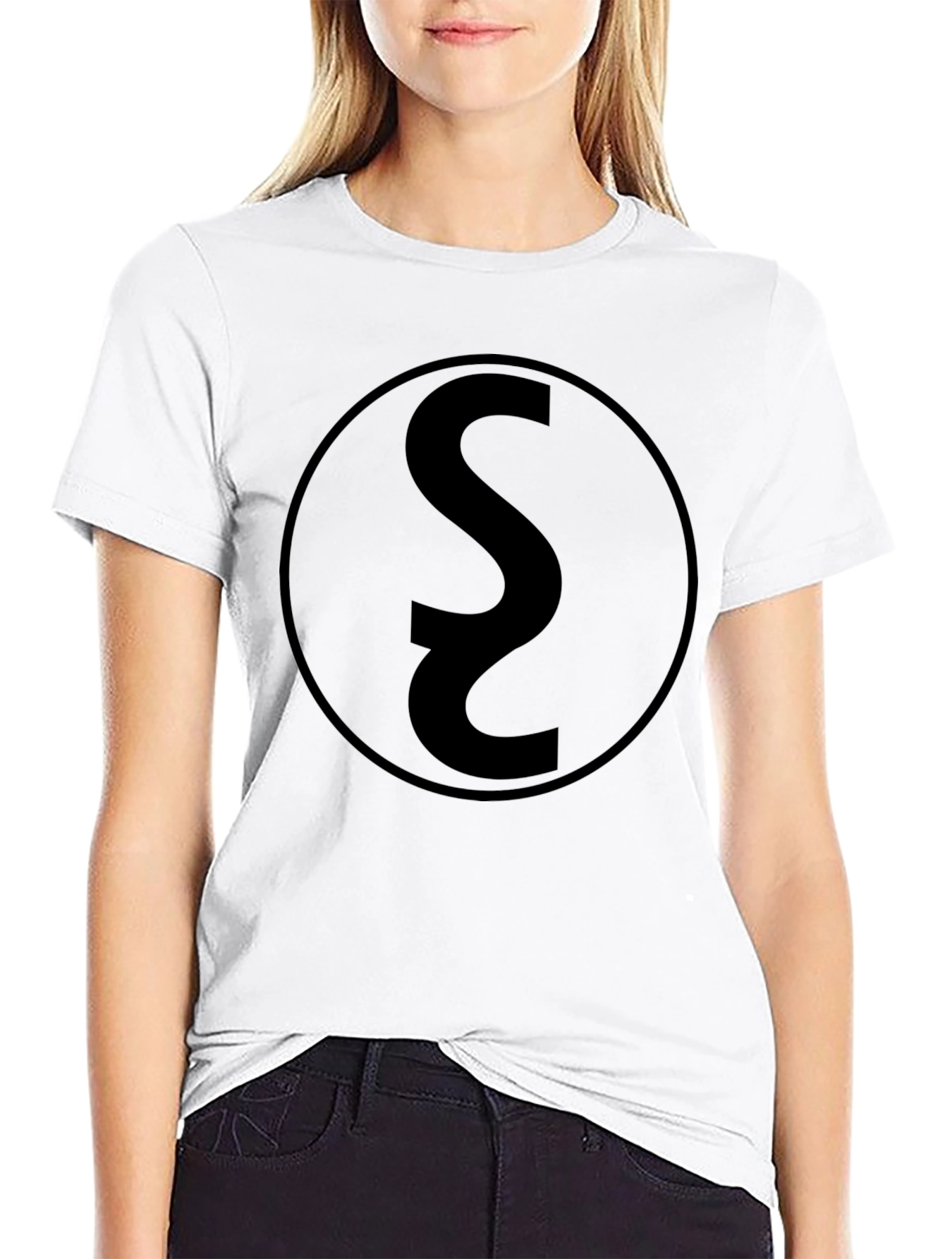 Black Graphic Tee with Circular S Design