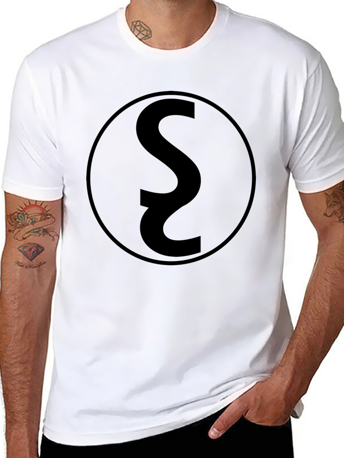 Black Graphic Tee with Circular S Design