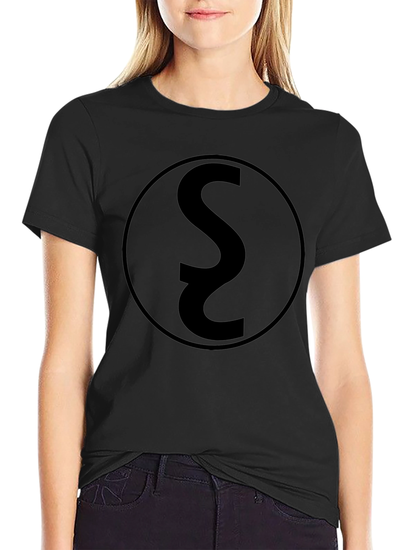Black Graphic Tee with Circular S Design