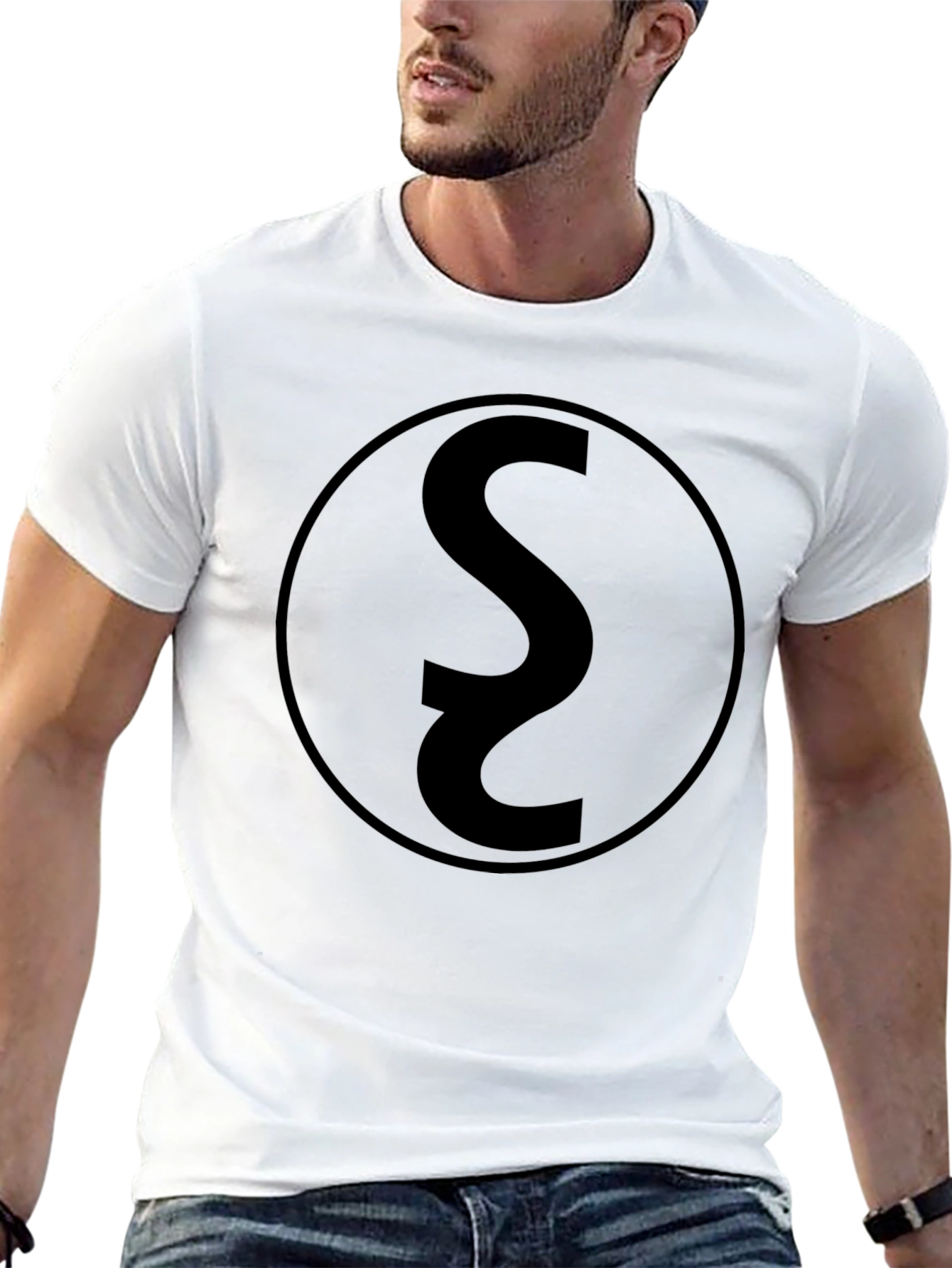 Black Graphic Tee with Circular S Design