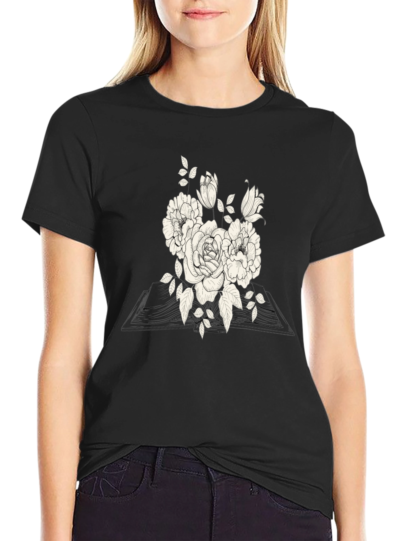 Black Floral Graphic Tee for Men
