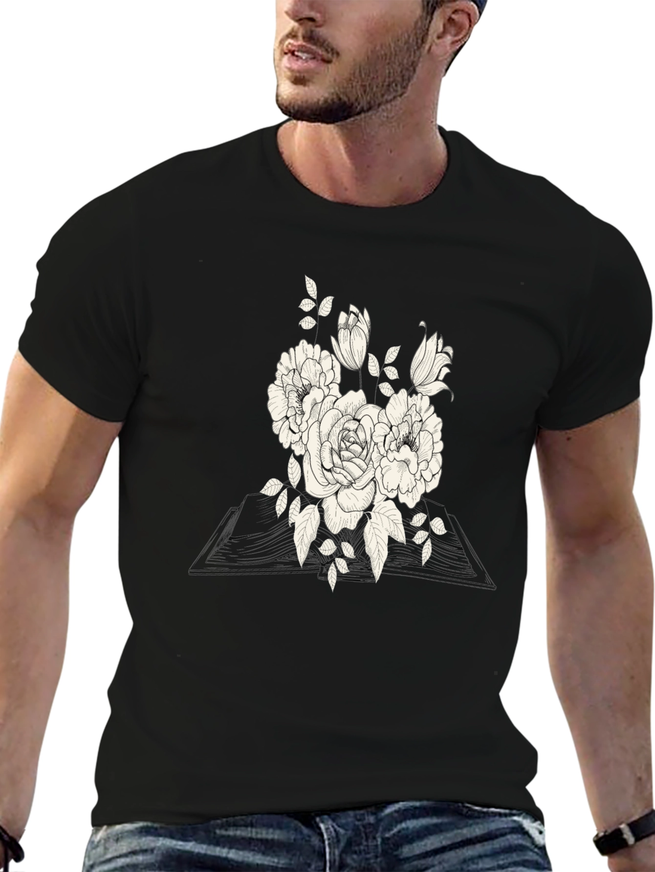 Black Floral Graphic Tee for Men