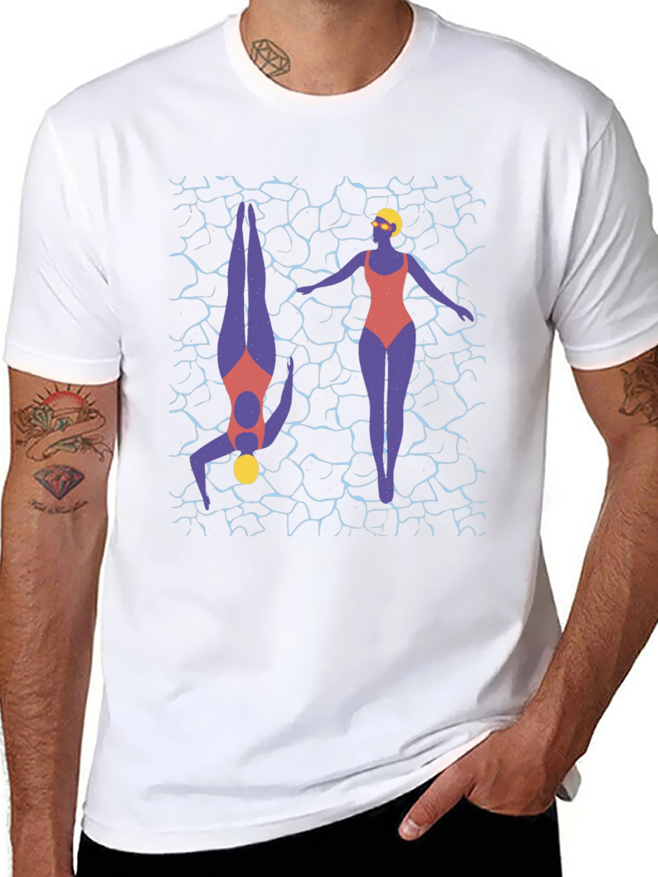Stylish Swimmers Graphic Print T-Shirt - Black