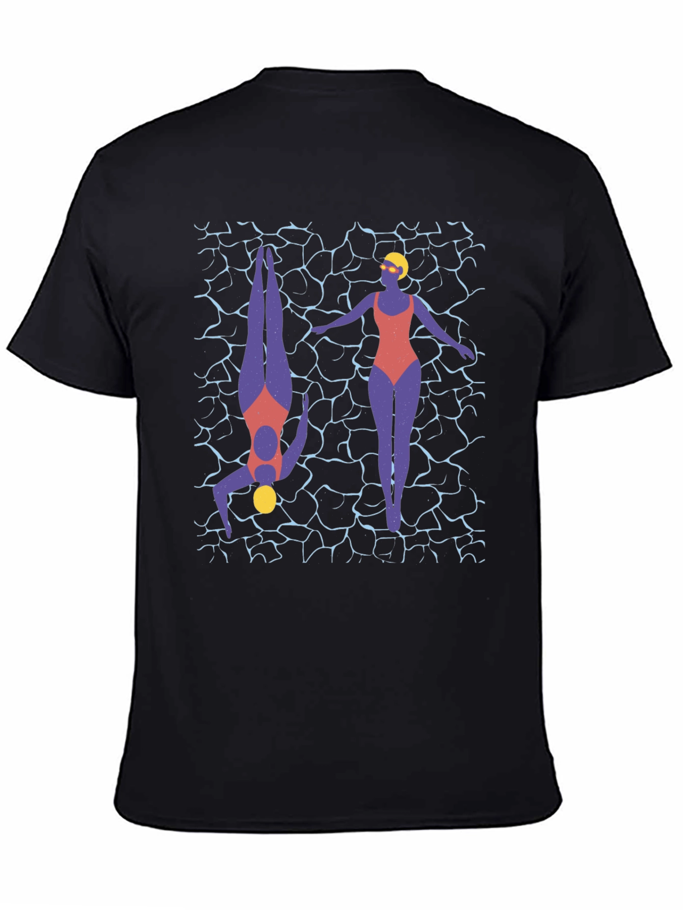Stylish Swimmers Graphic Print T-Shirt - Black