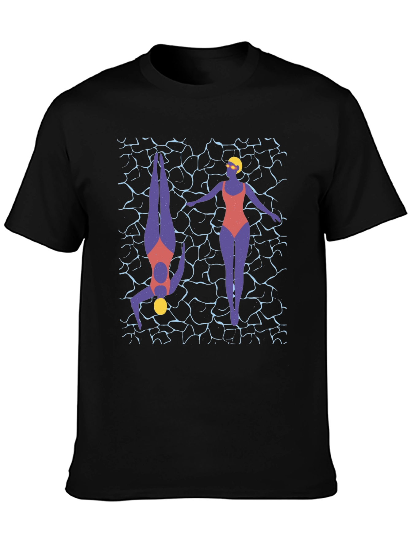 Stylish Swimmers Graphic Print T-Shirt - Black