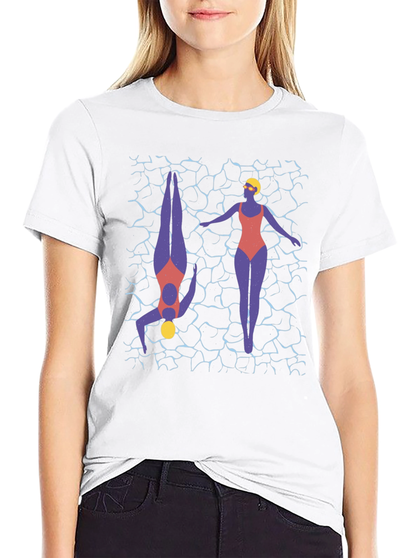 Stylish Swimmers Graphic Print T-Shirt - Black