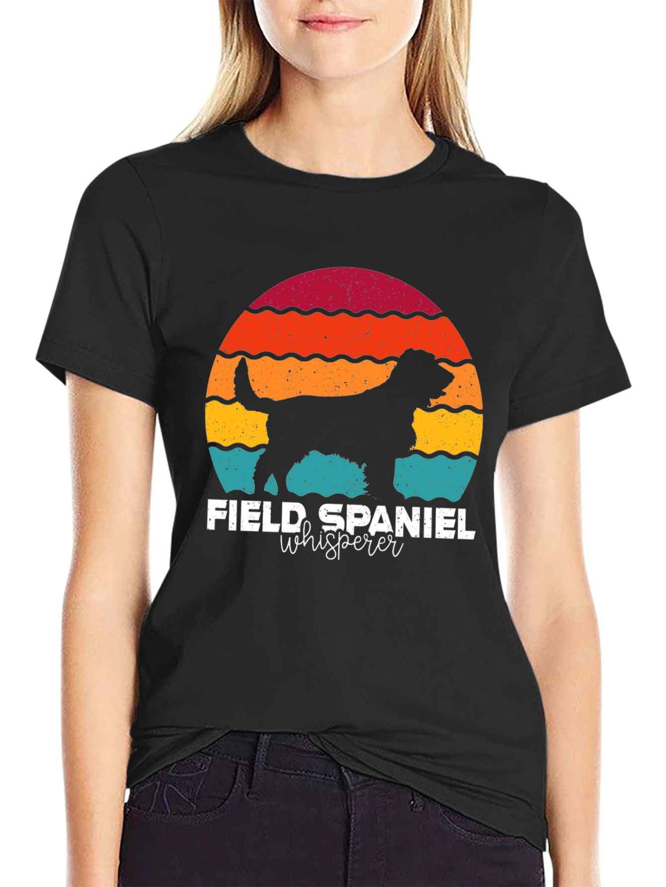 Field Spaniel Whisperer Retro Sunset T-Shirt