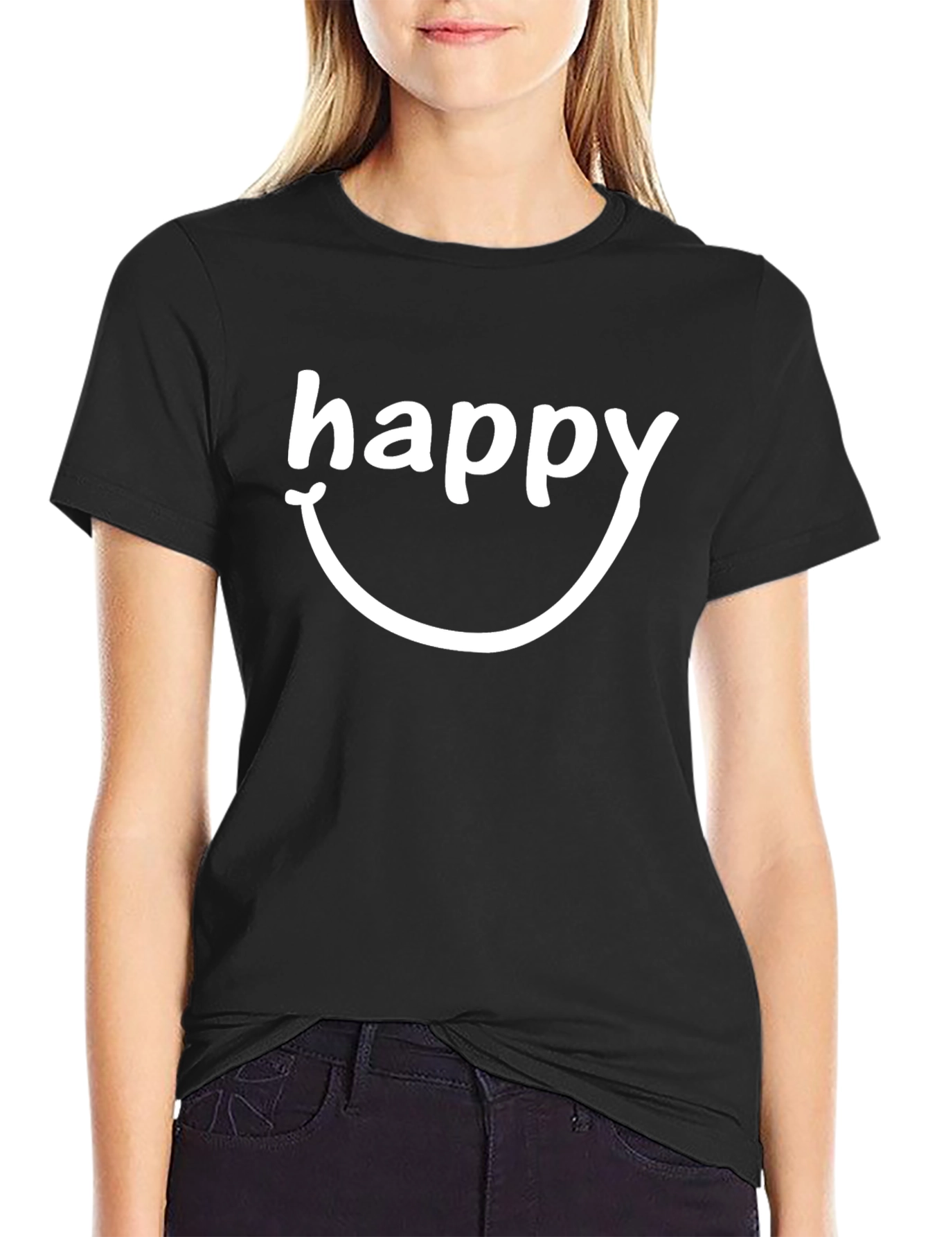 Happy Graphic T-Shirt - Black Cotton Blend