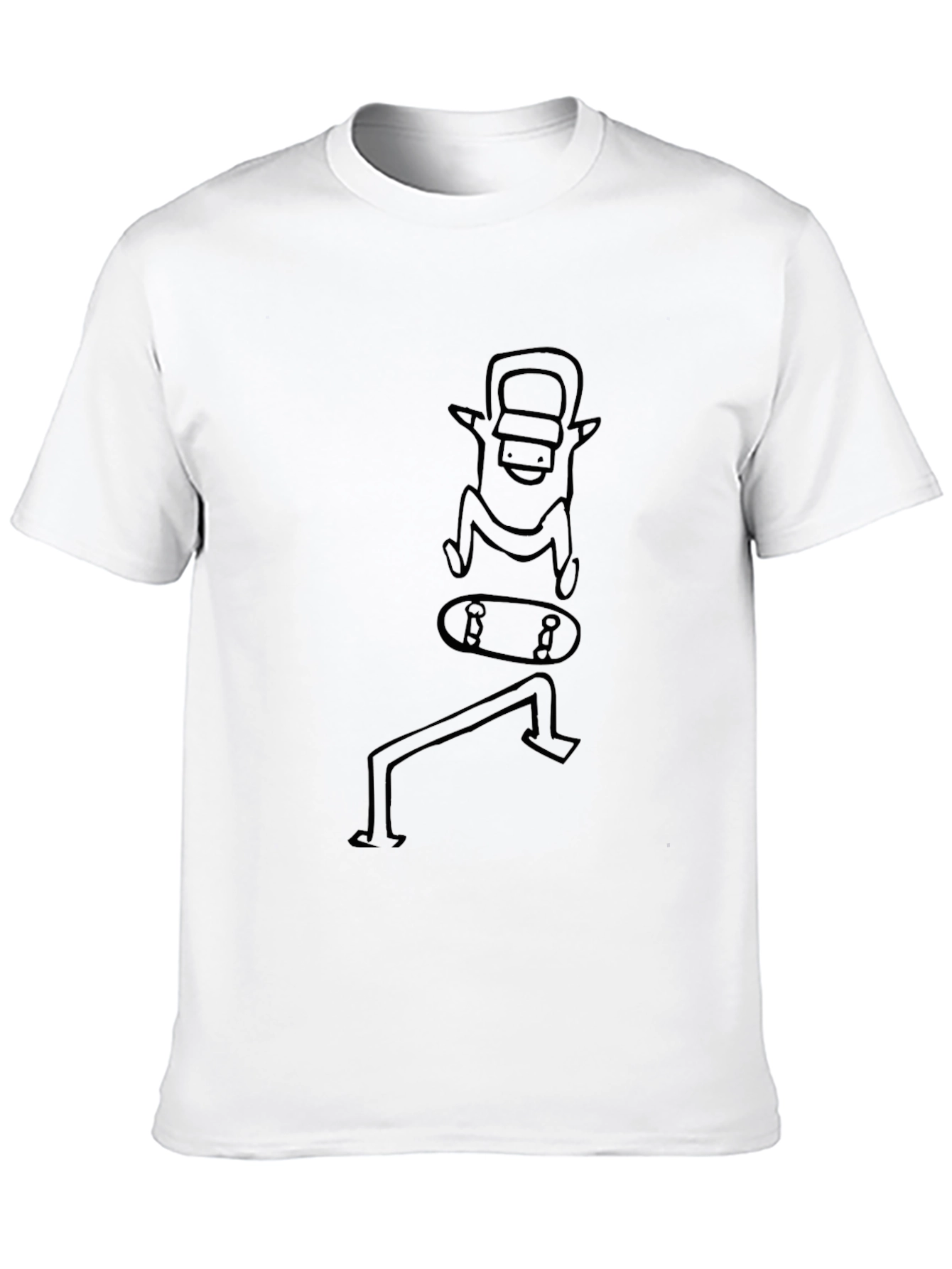 Skateboarding Character Graphic Tee - Black Cotton Casual Shirt