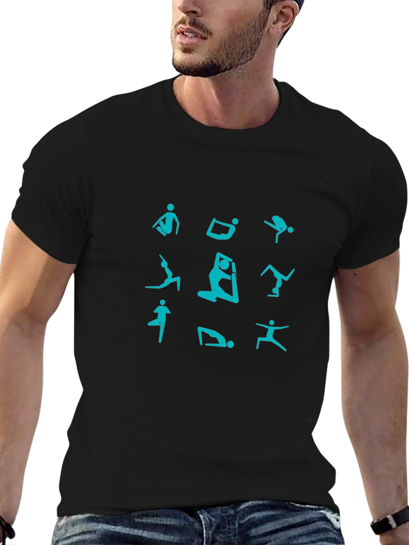 Yoga Pose Print Black T-Shirt