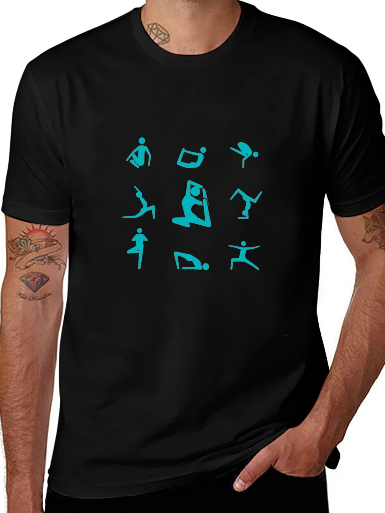Yoga Pose Print Black T-Shirt