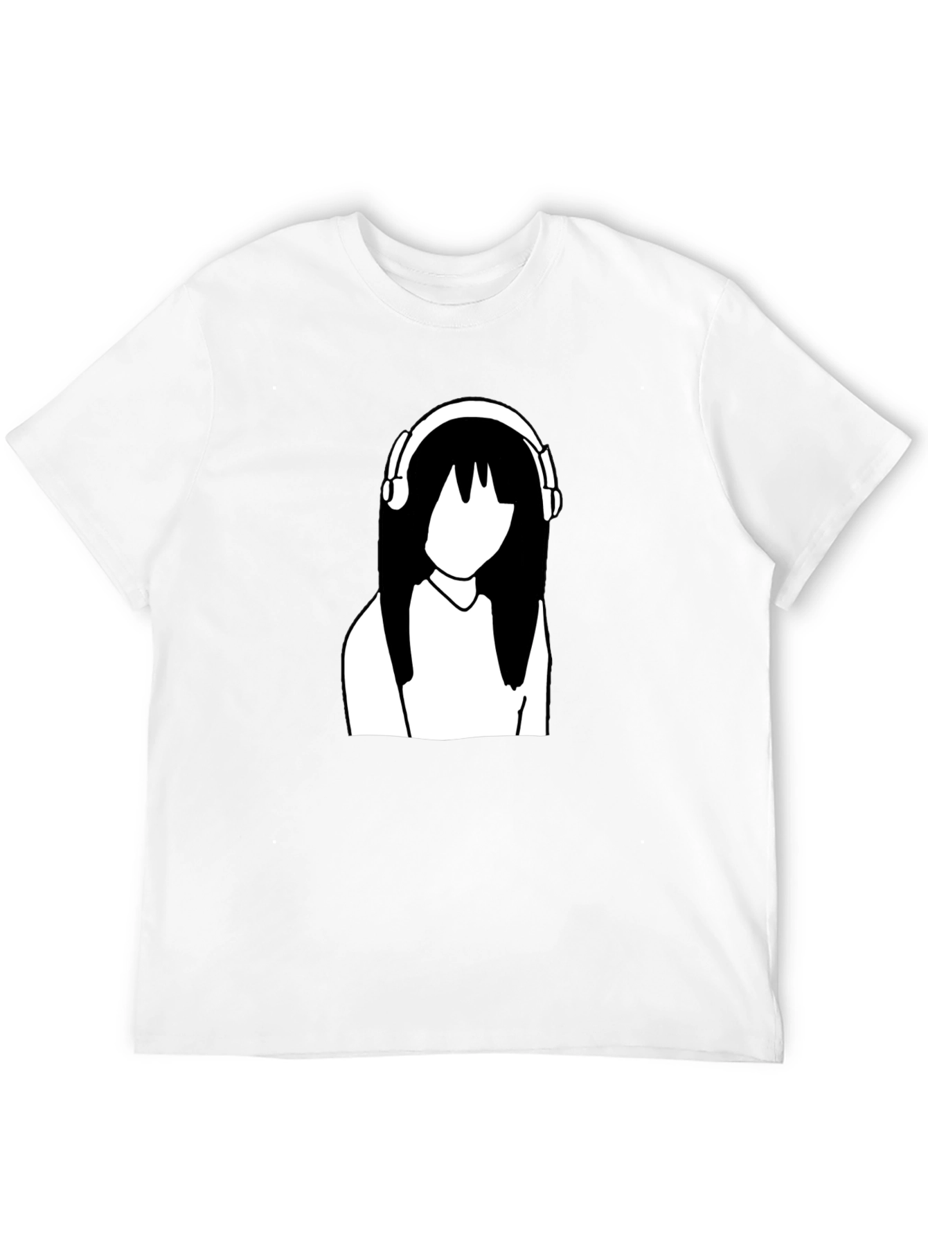 Minimalist Anime Girl with Headphones Black T-Shirt