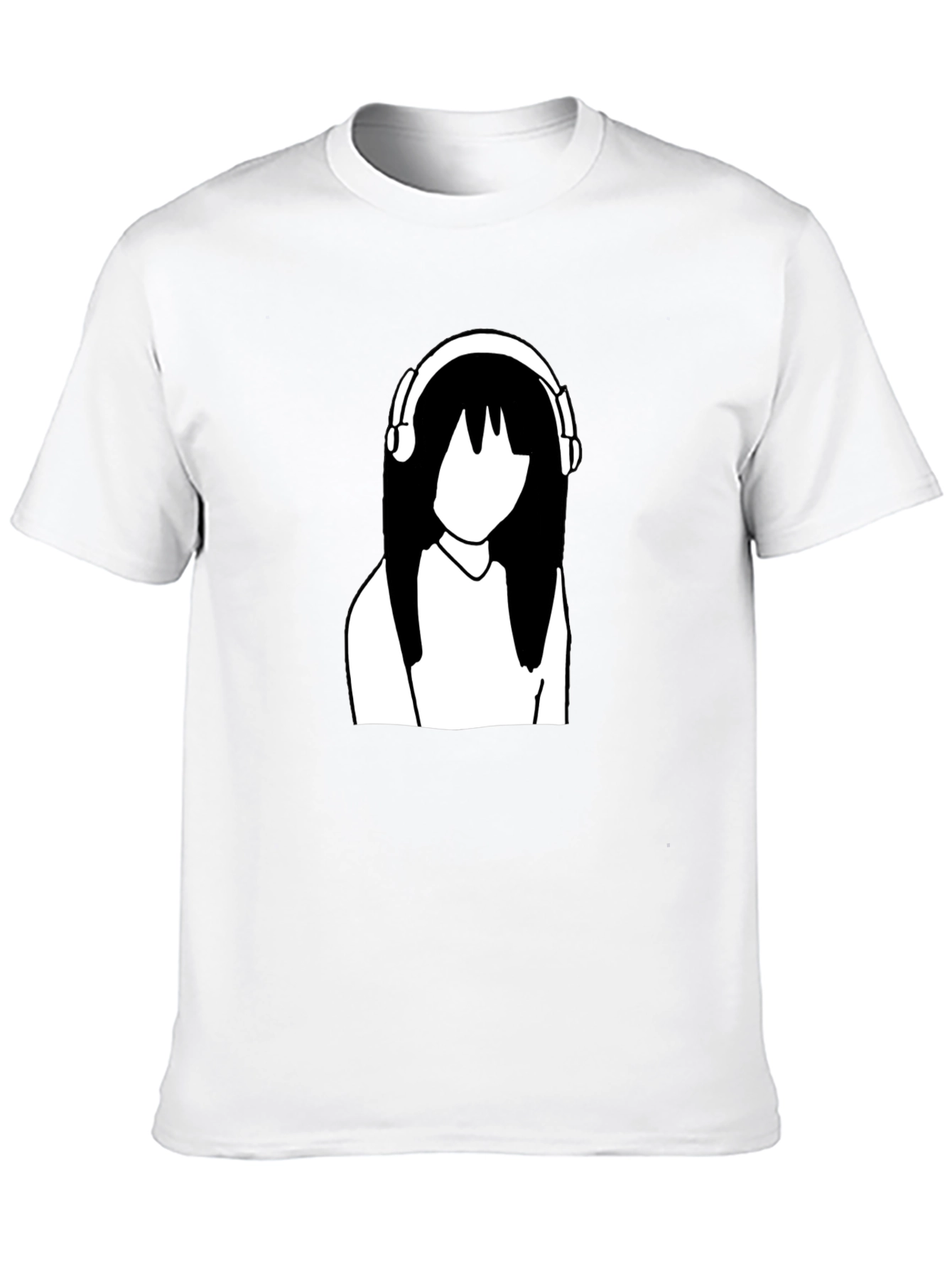 Minimalist Anime Girl with Headphones Black T-Shirt