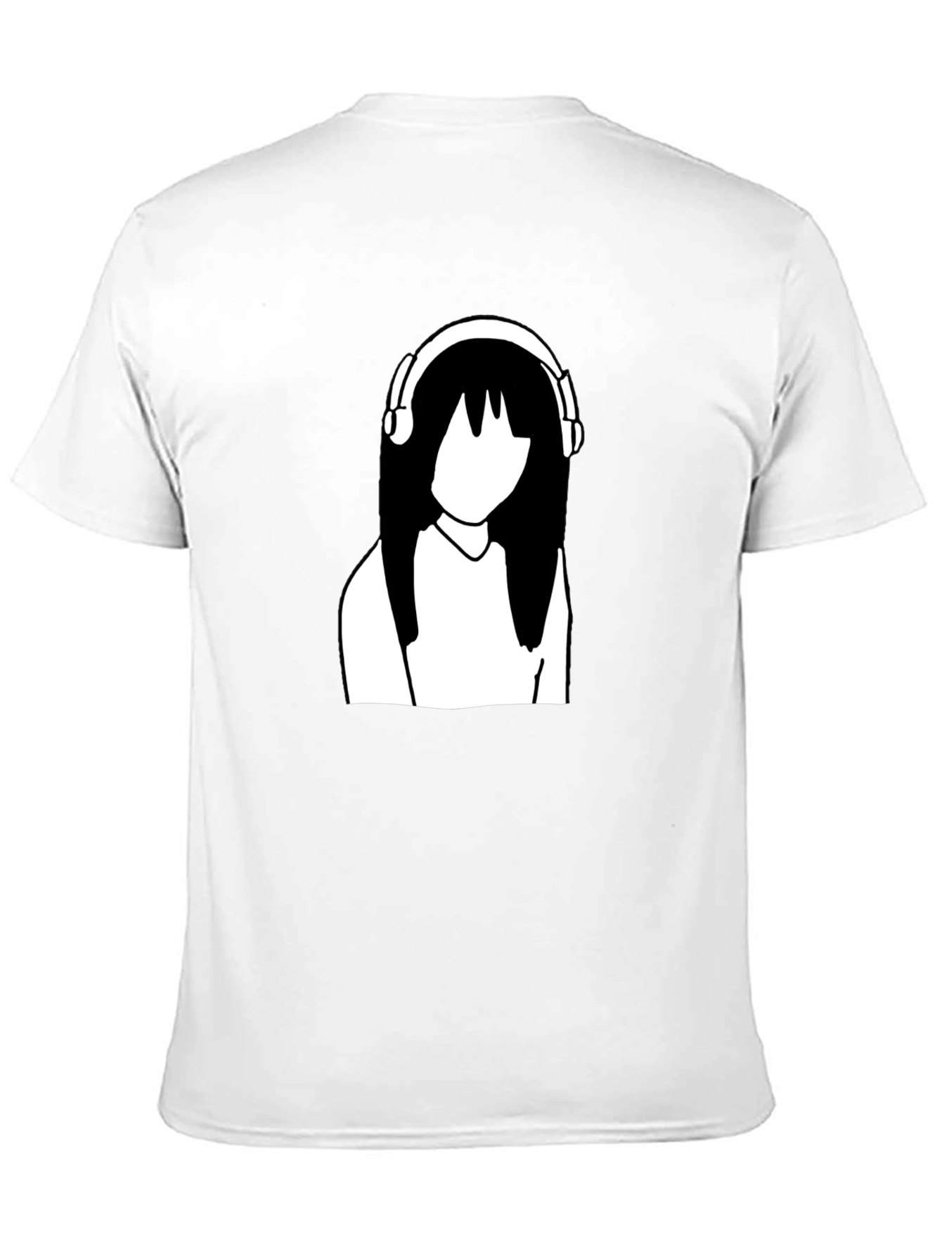 Minimalist Anime Girl with Headphones Black T-Shirt