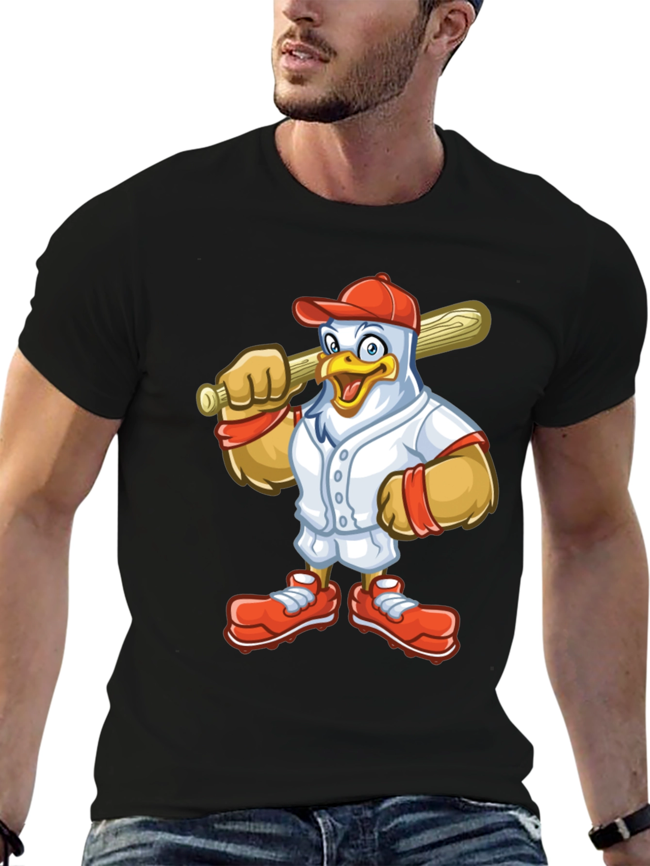 Cartoon Chicken Baseball Player T-Shirt