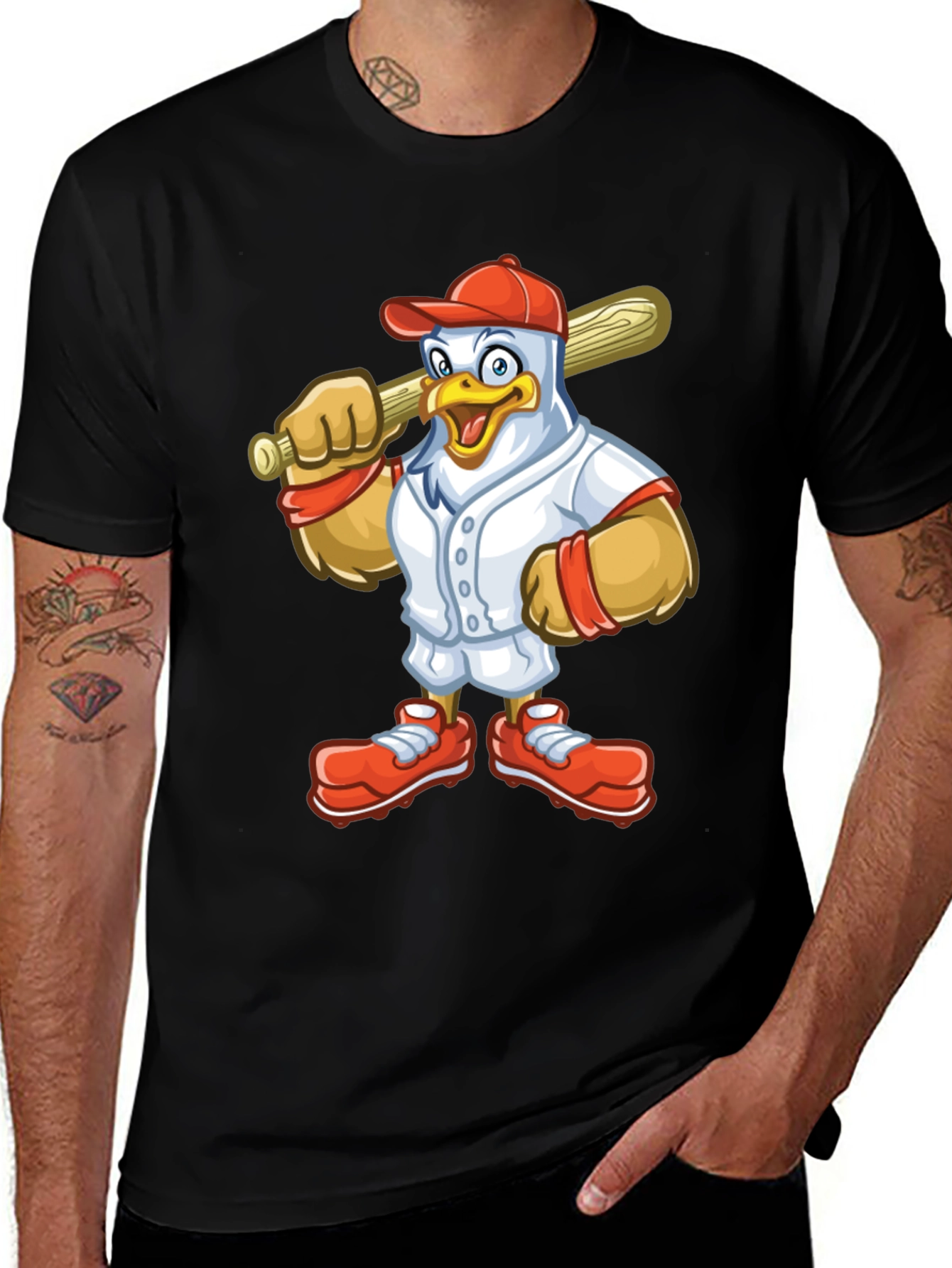 Cartoon Chicken Baseball Player T-Shirt