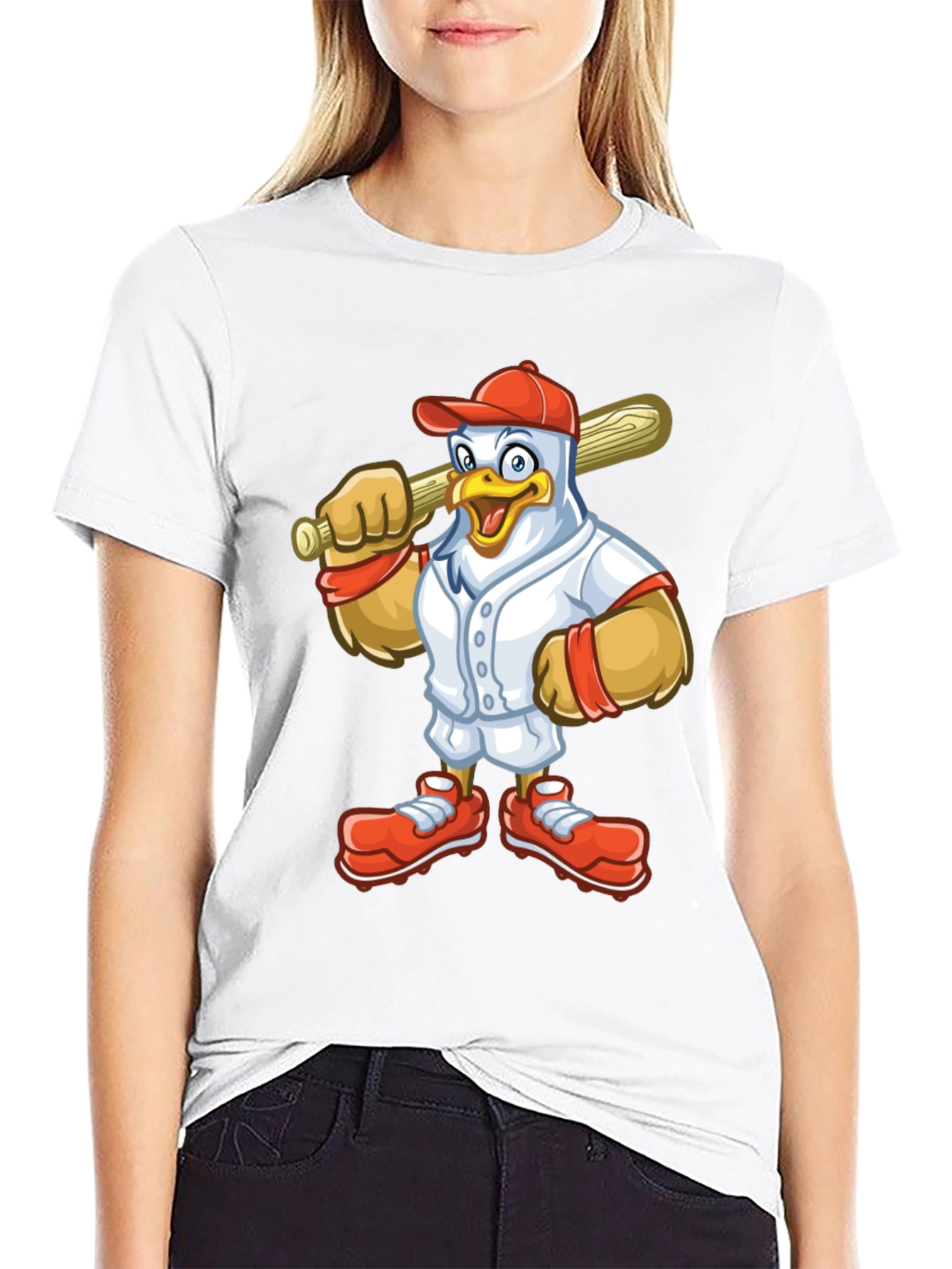 Cartoon Chicken Baseball Player T-Shirt