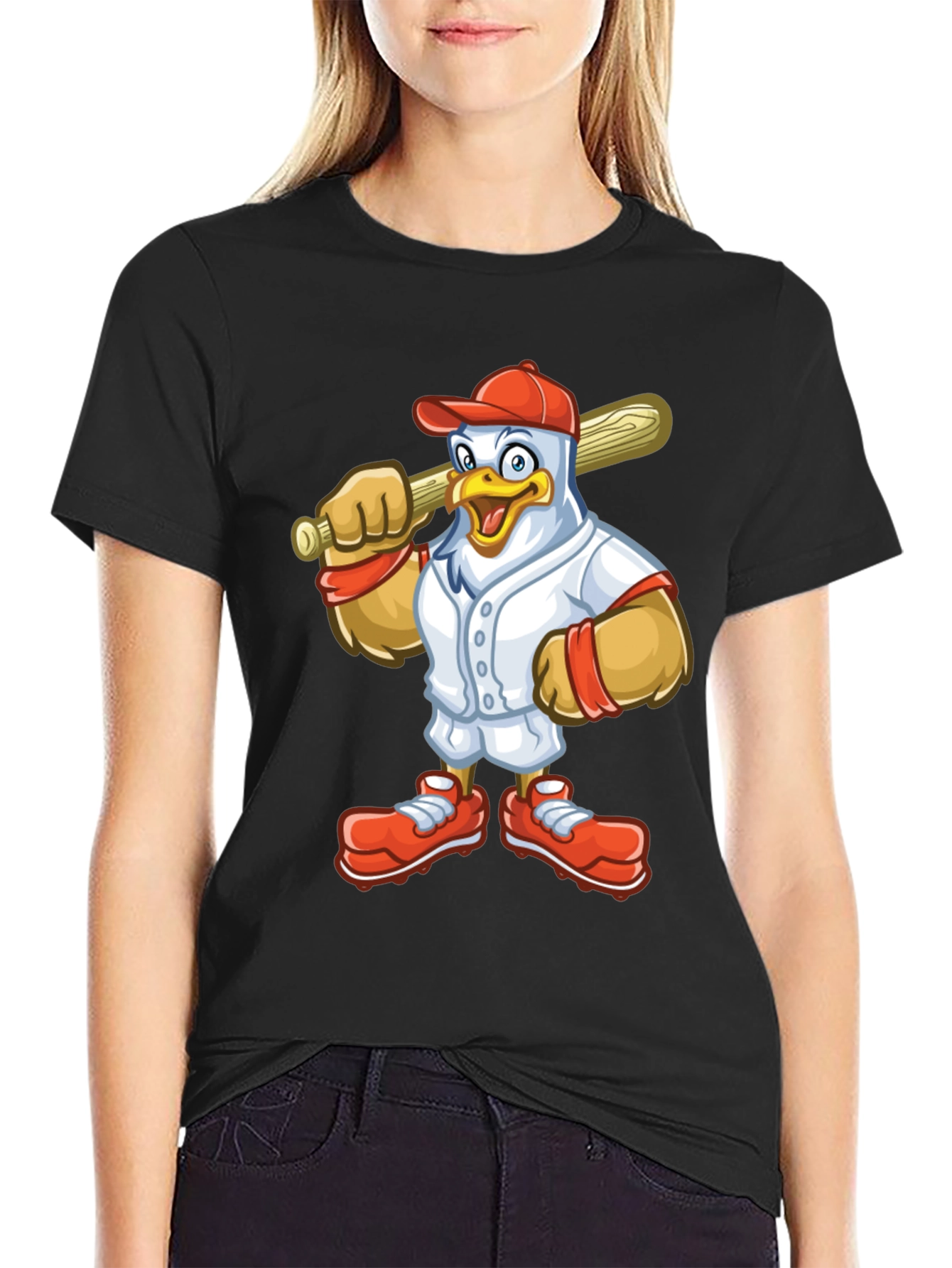 Cartoon Chicken Baseball Player T-Shirt