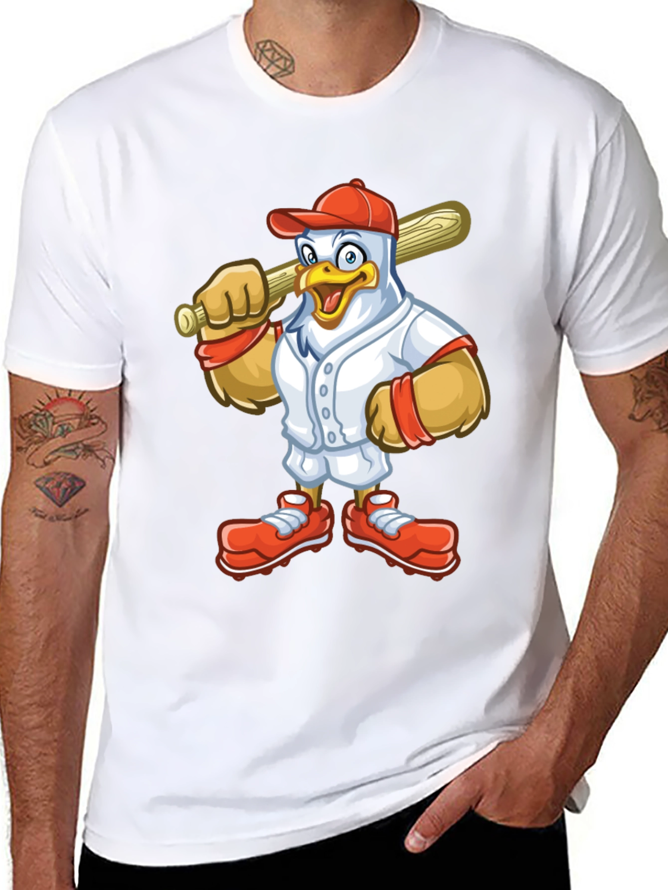 Cartoon Chicken Baseball Player T-Shirt