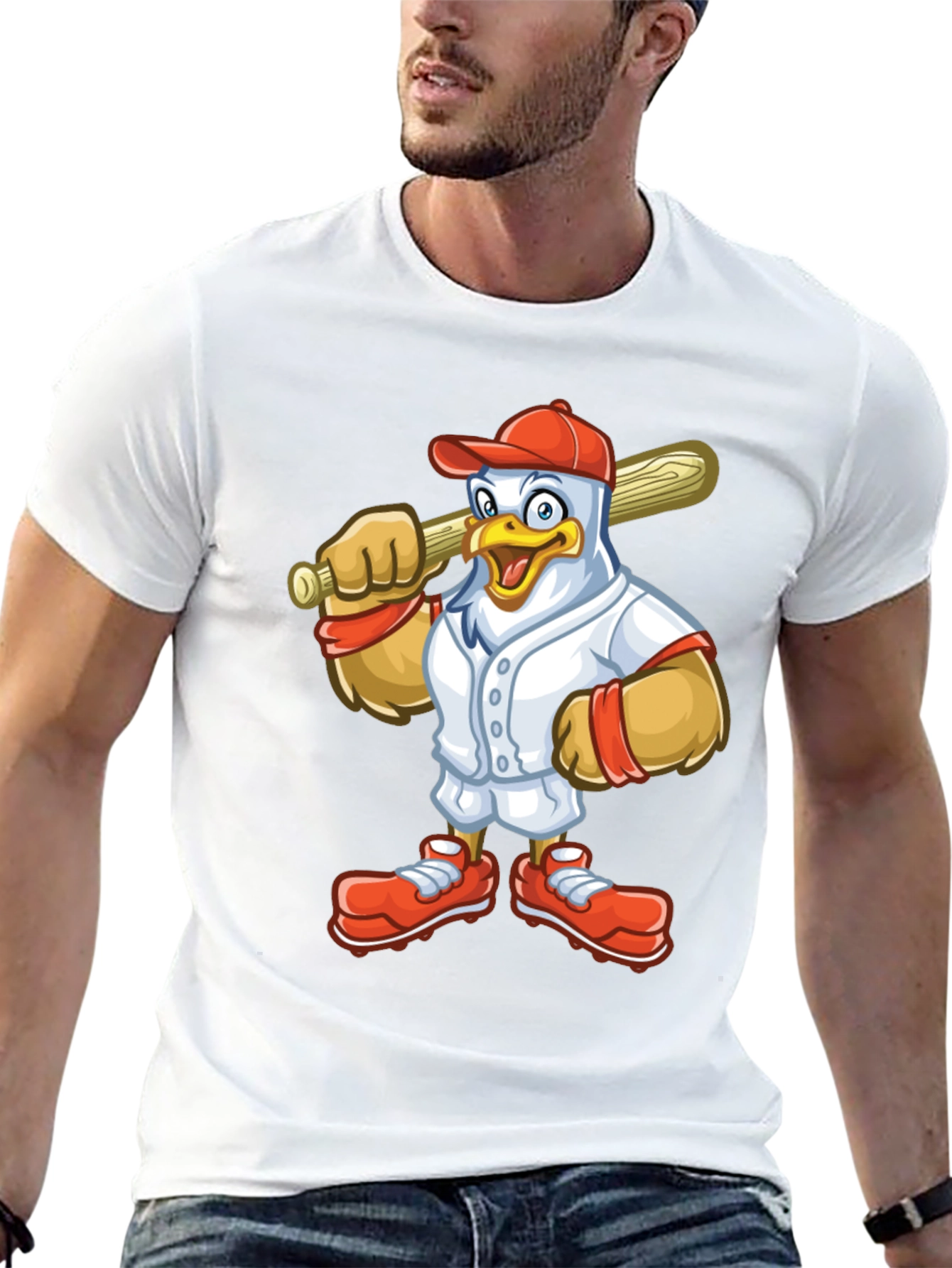Cartoon Chicken Baseball Player T-Shirt