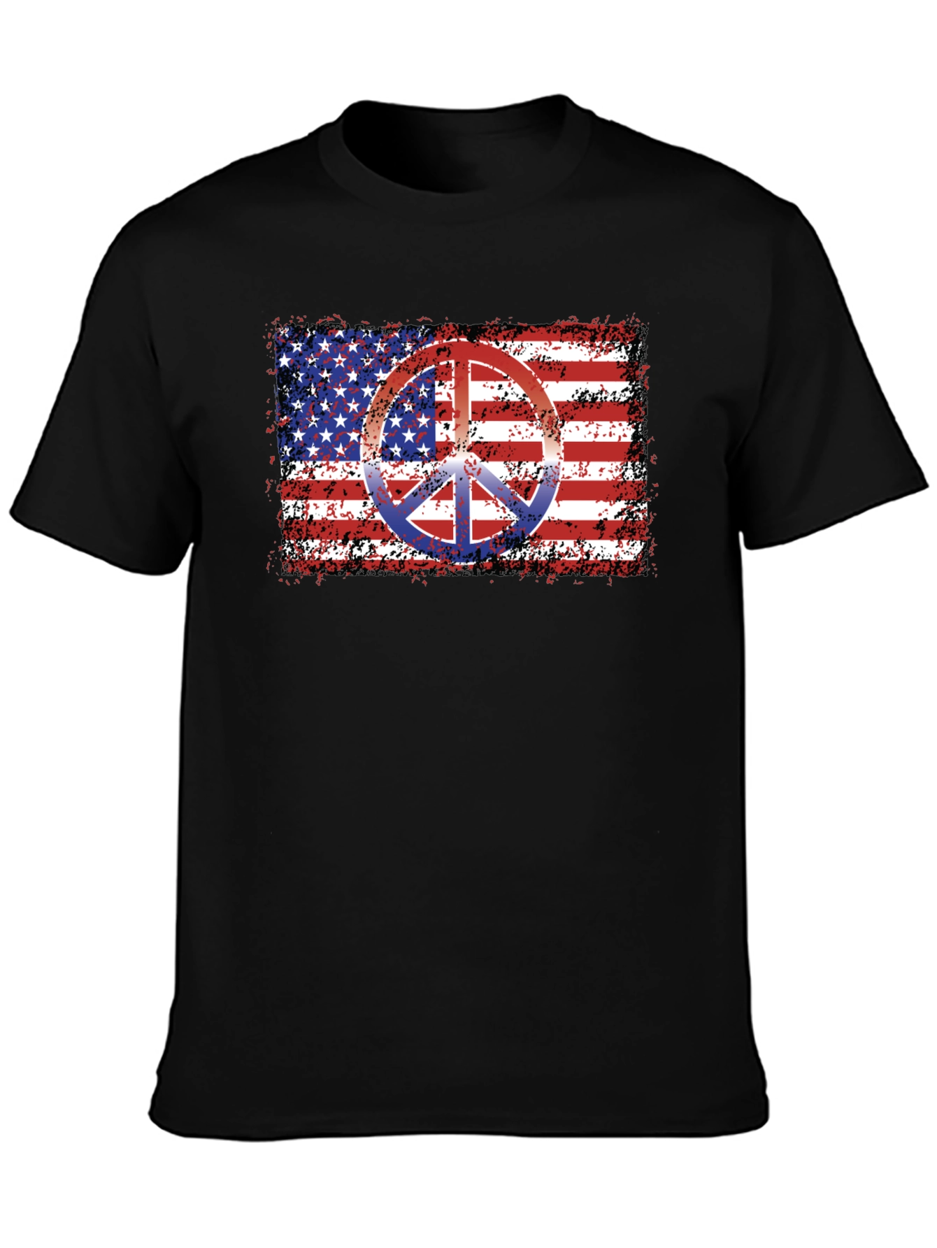 American Flag Peace Sign Black T-Shirt