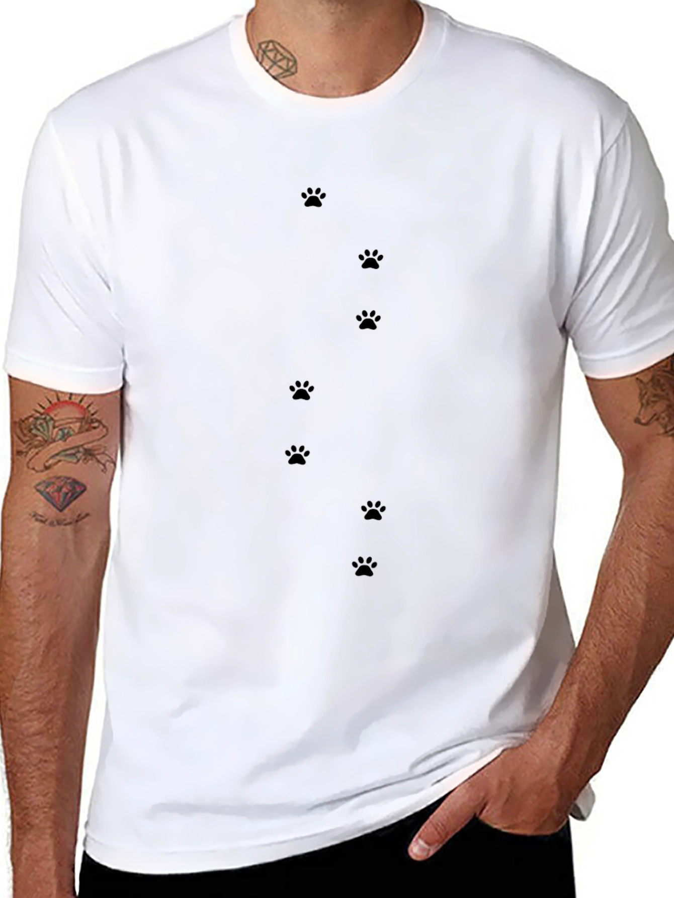 Mens Black Paw Print T-Shirt - Casual Style